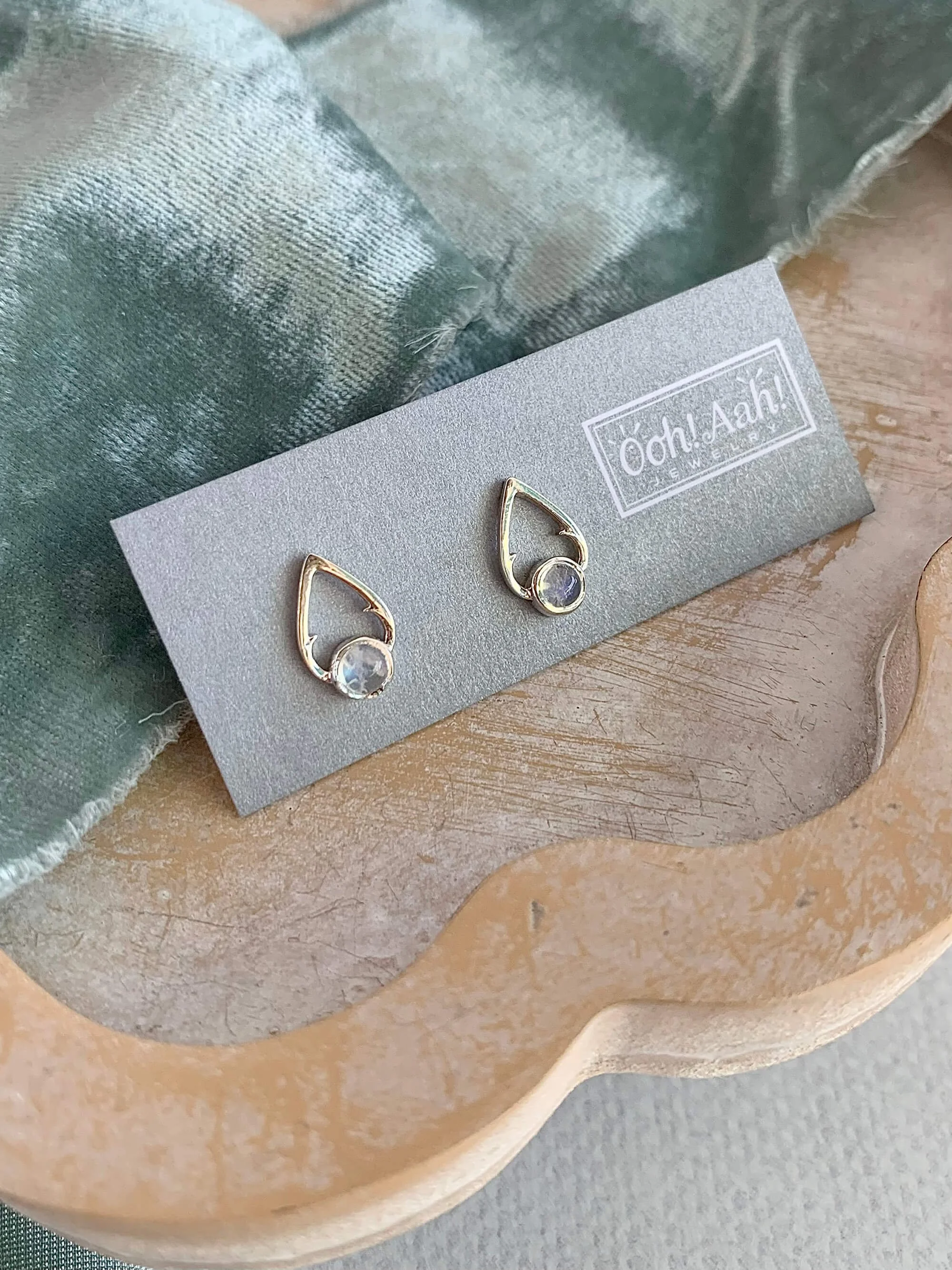 Open Moonstone Silver Stud Earrings