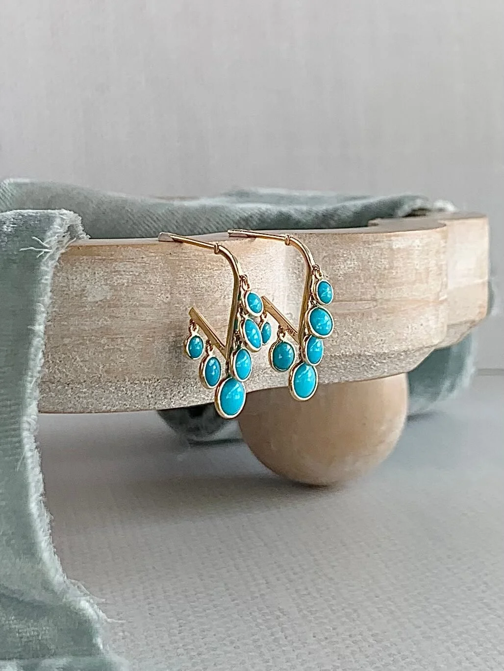 Dangle Turquoise 14k Yellow Gold Hoops