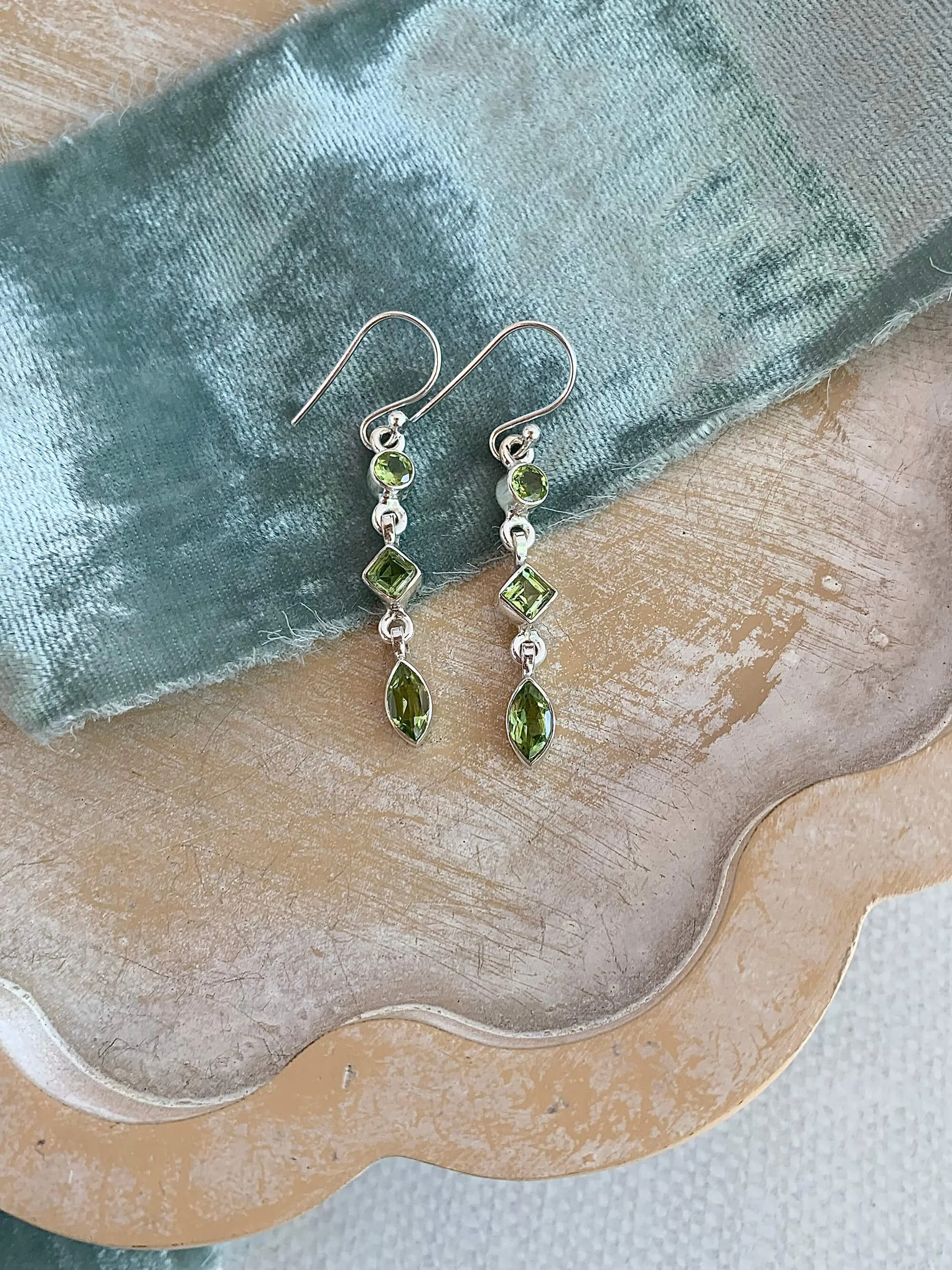 Trio Peridot Silver Earrings
