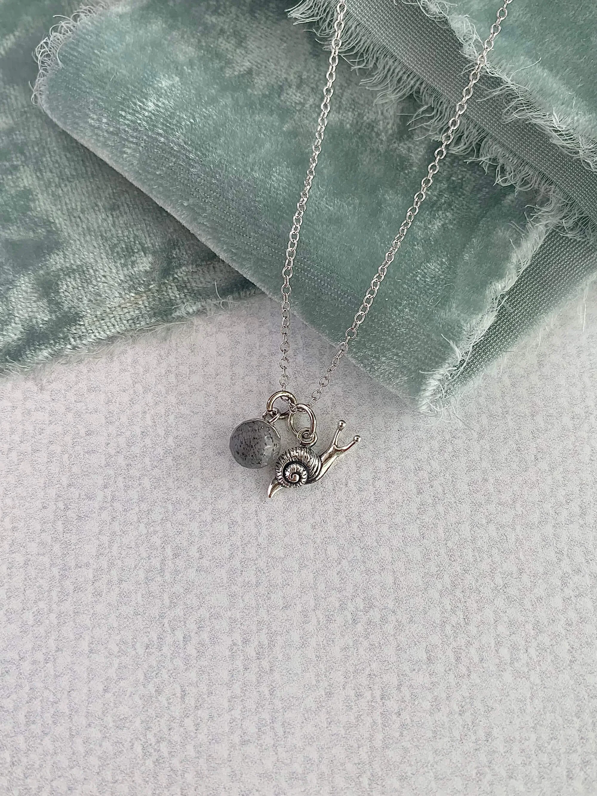 Tiny Little Snail Labradorite Silver Necklace