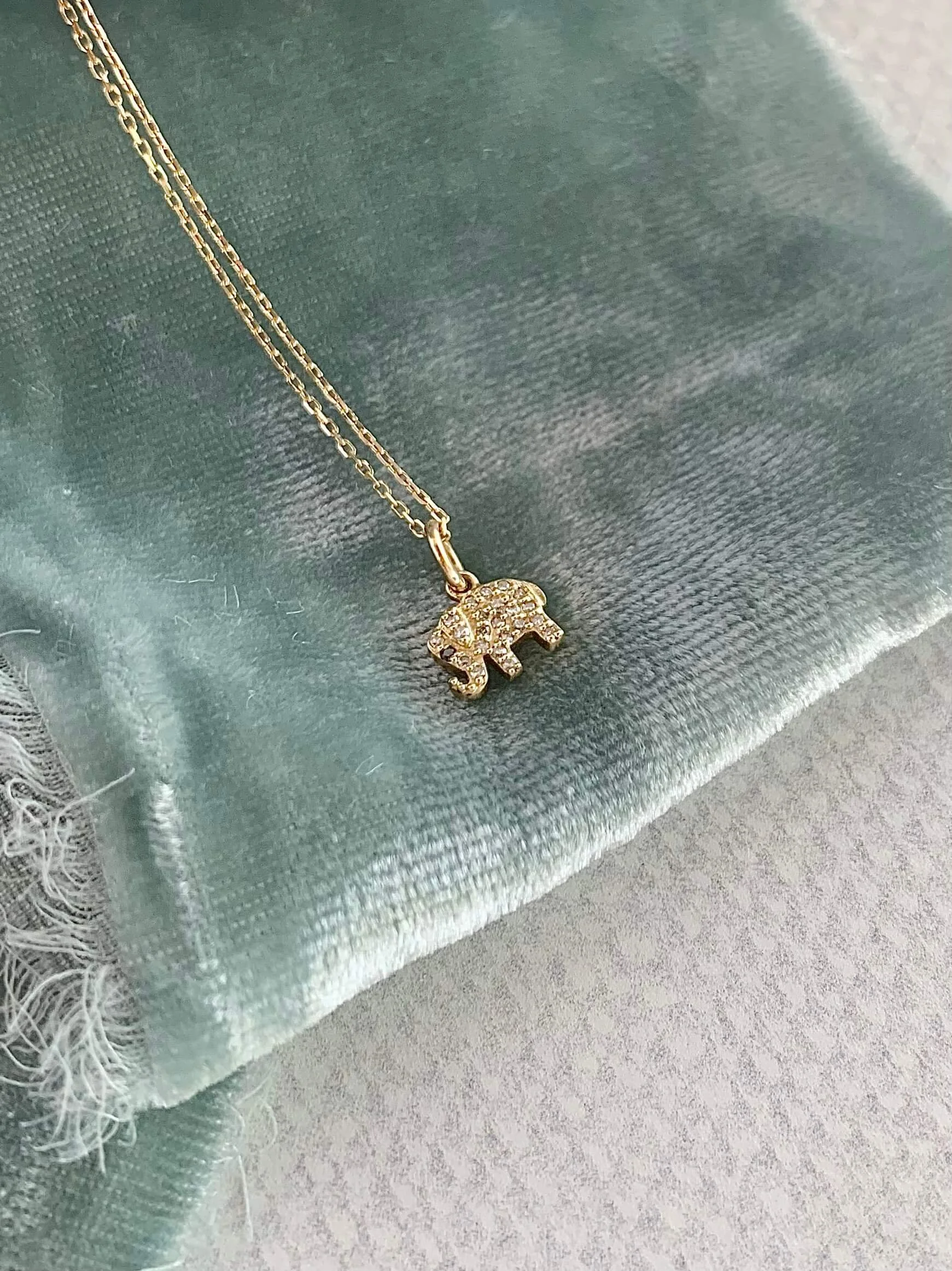 Happy Little Elephant Diamond 14k Yellow Gold Necklace