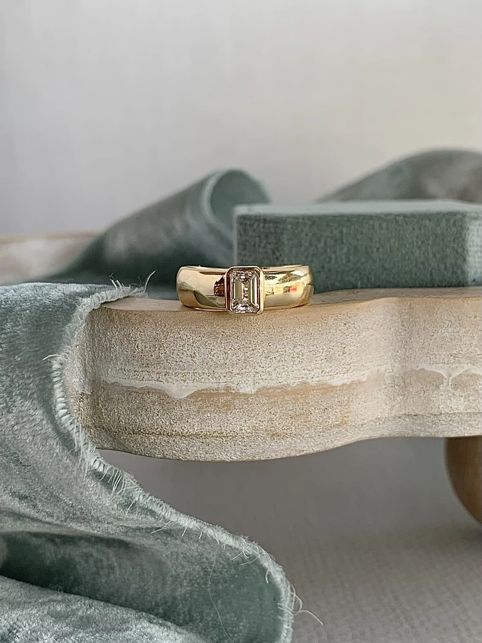 Sorcha Emerald Cut Diamond Domed 14k Yellow Gold Engagement Ring