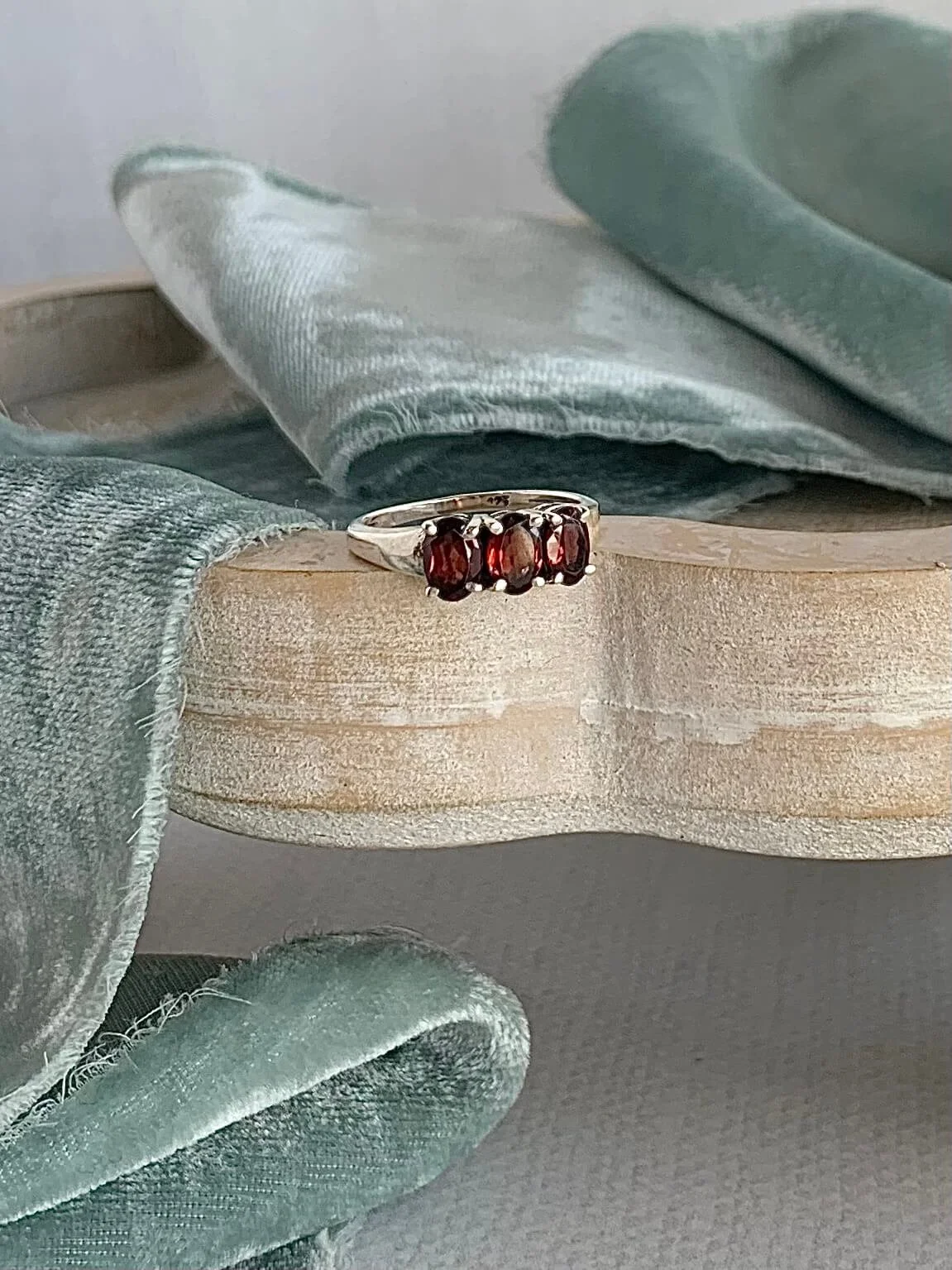 Confident Garnet Trio Silver Ring