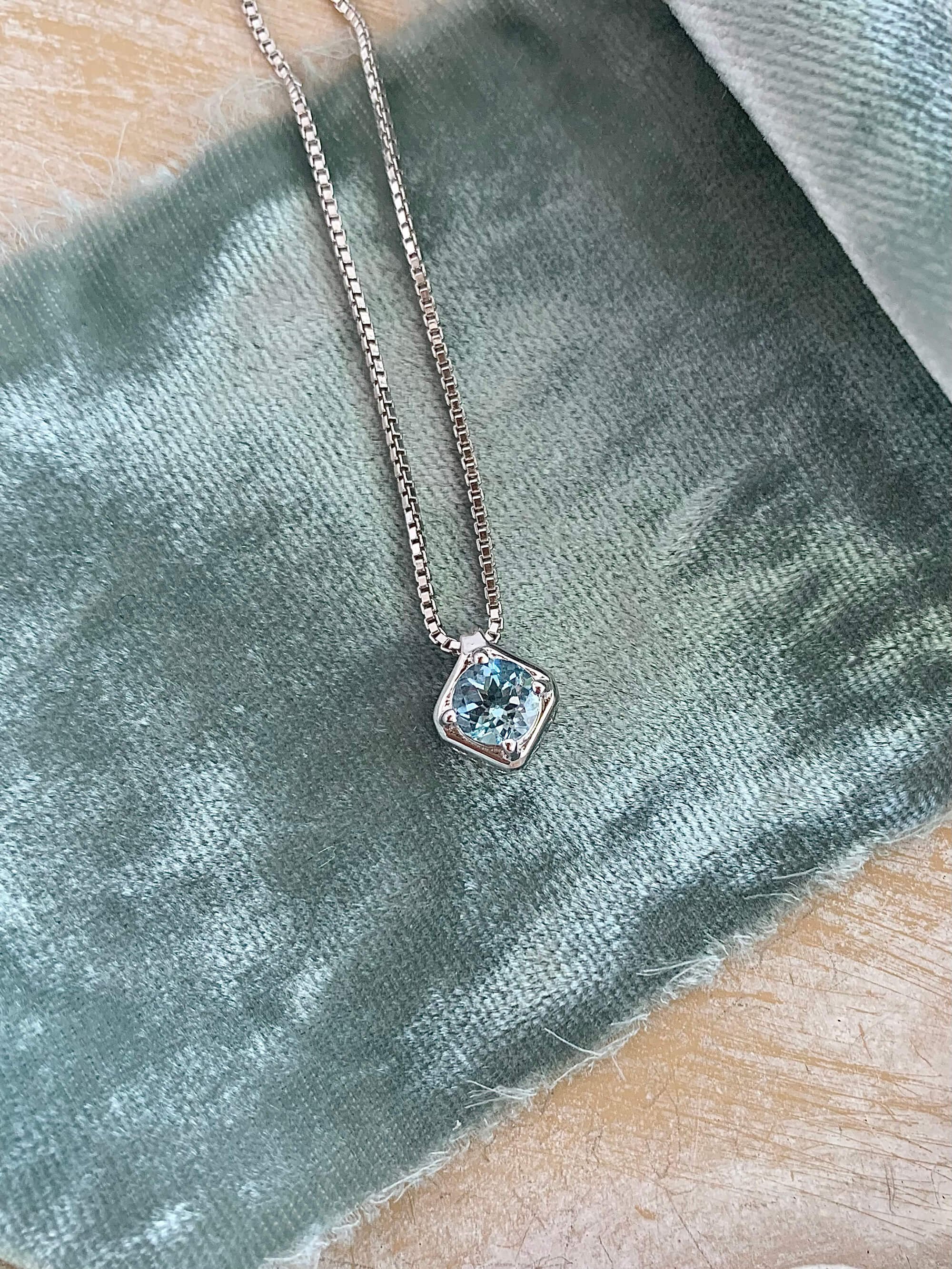Boxed Blue Topaz Silver Slider Necklace