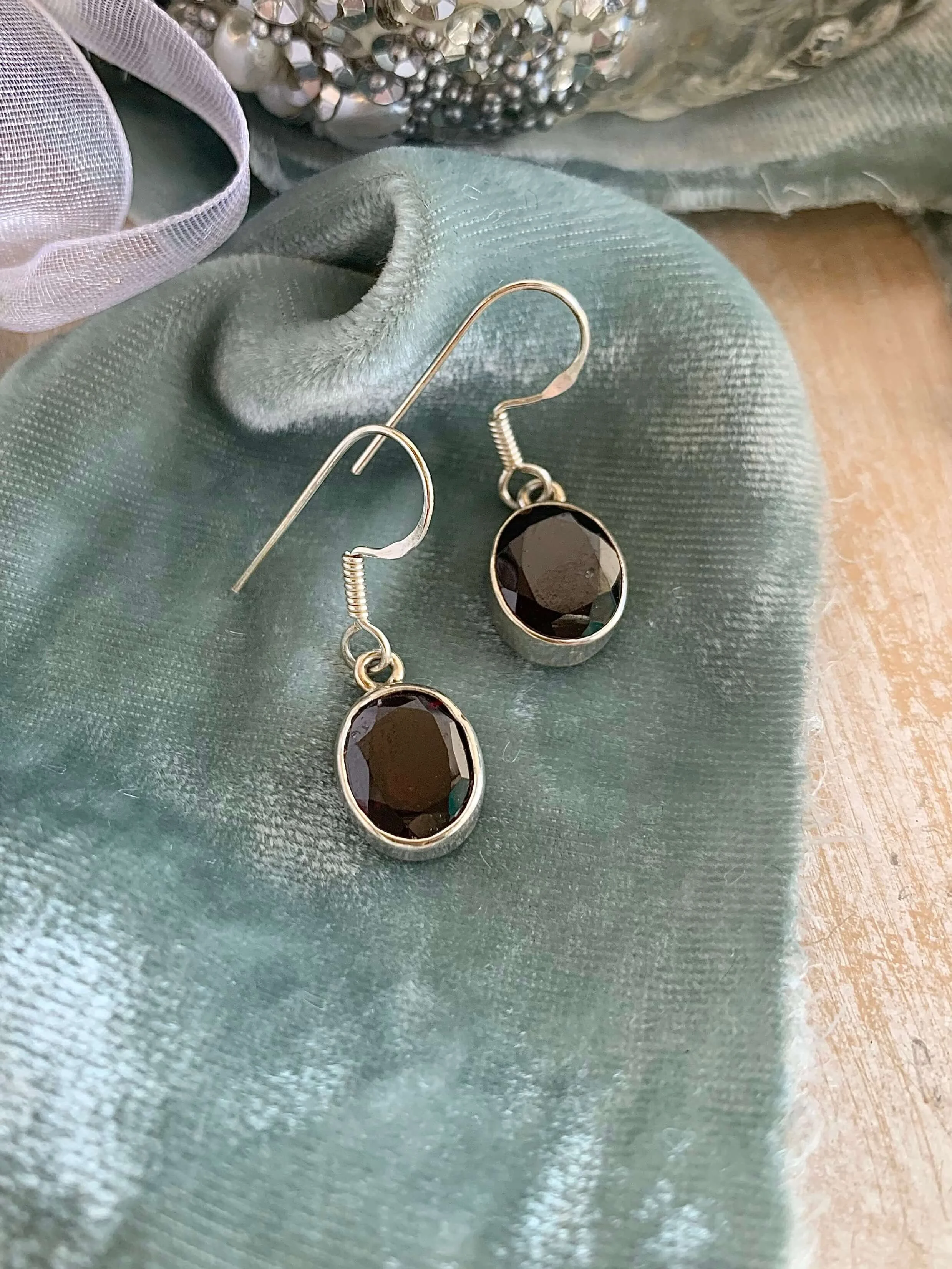 Dark Garnet Silver Earrings