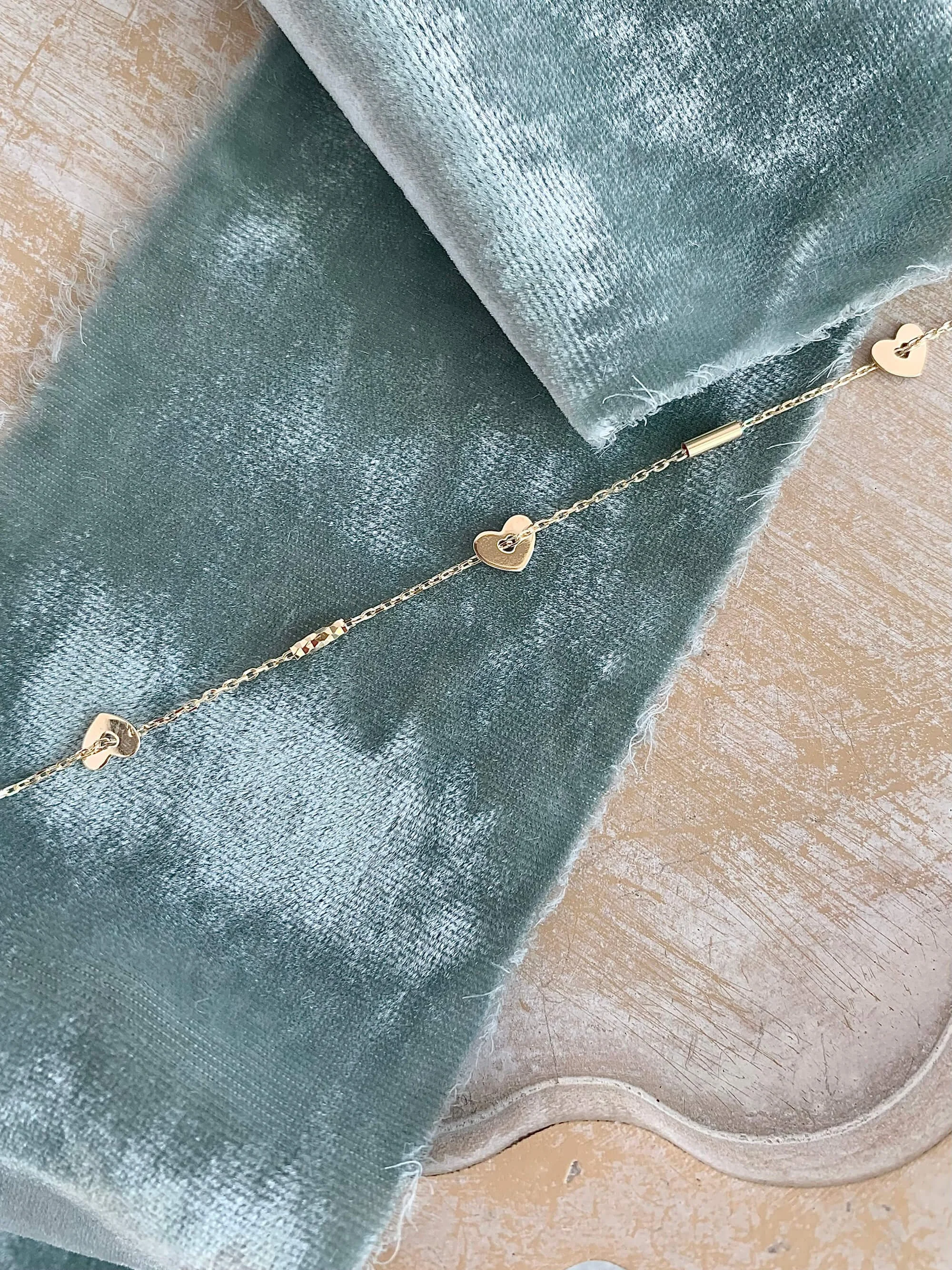 Heart Stations 14k Yellow Gold Bracelet