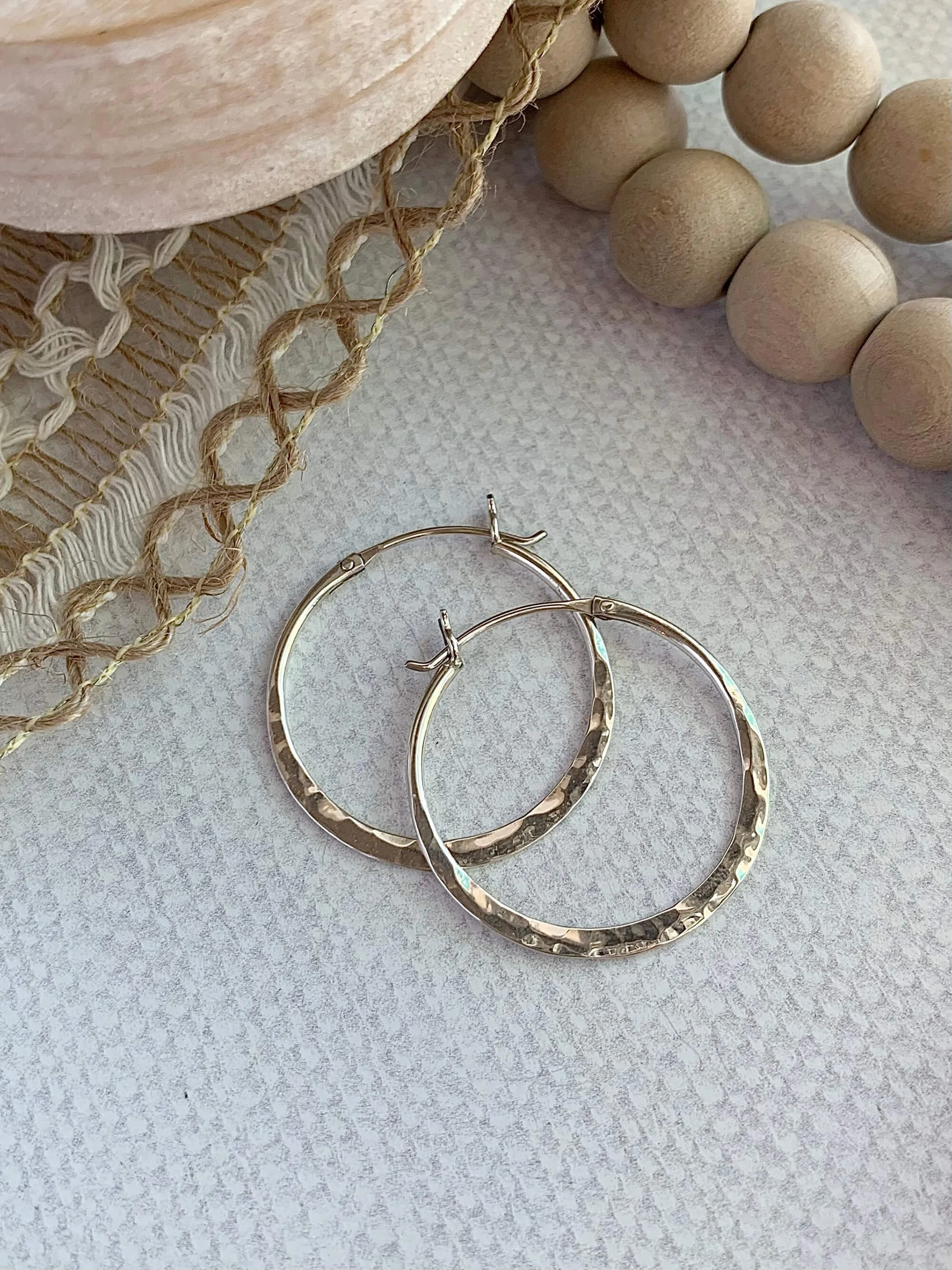 Hammered Silver Hoop Earrings
