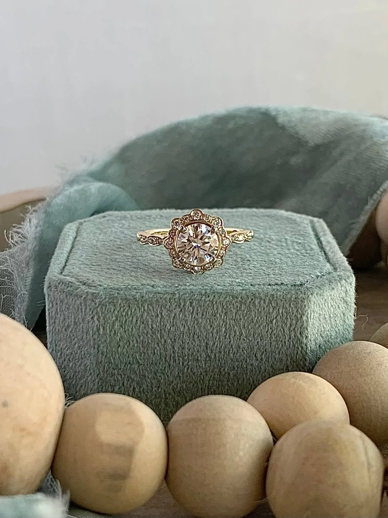 Lydia .97ct Moissanite & Diamond 14k Yellow Gold Engagement Ring