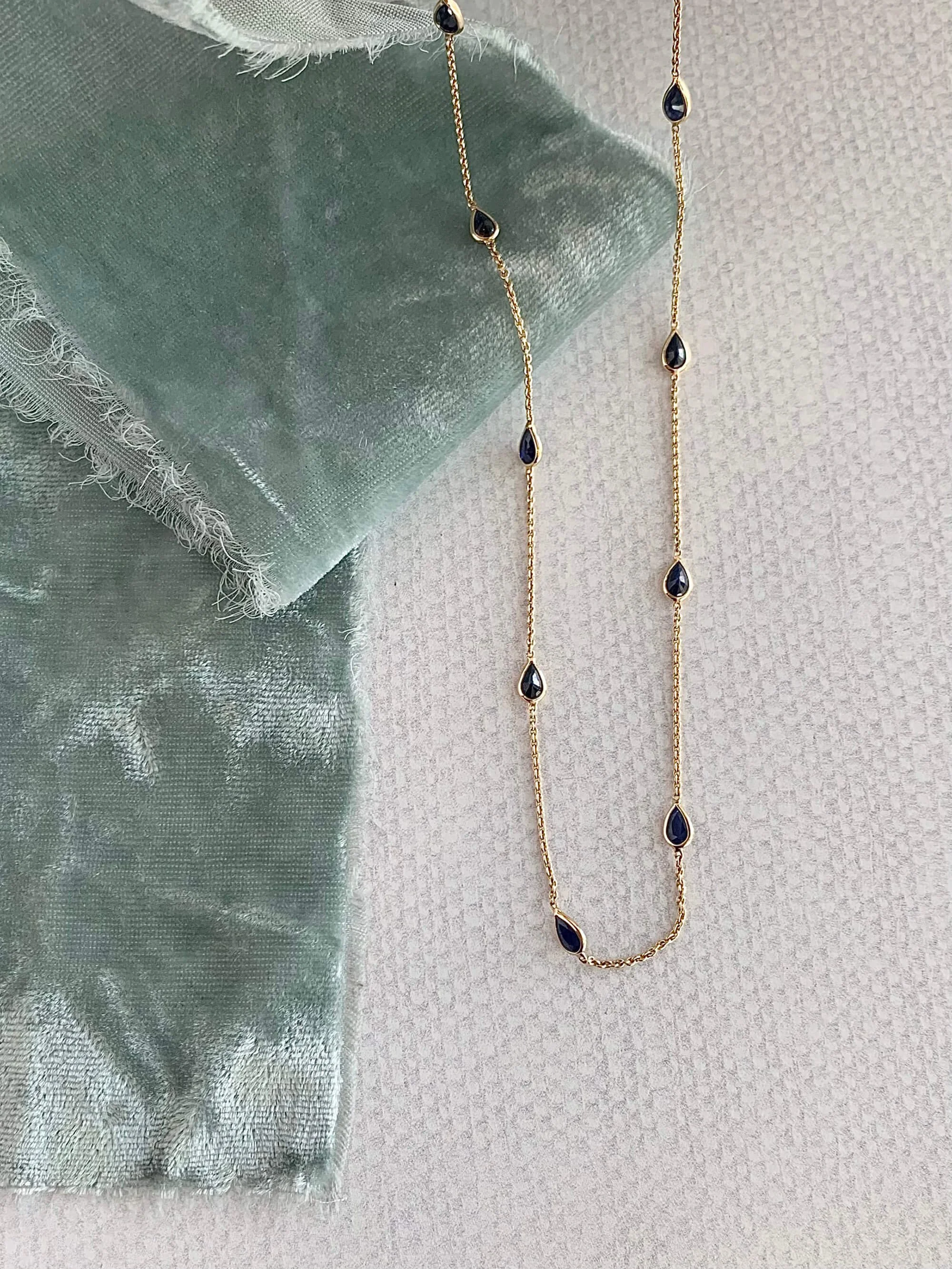 Rich Sapphire Stations 14k Yellow Gold Necklace