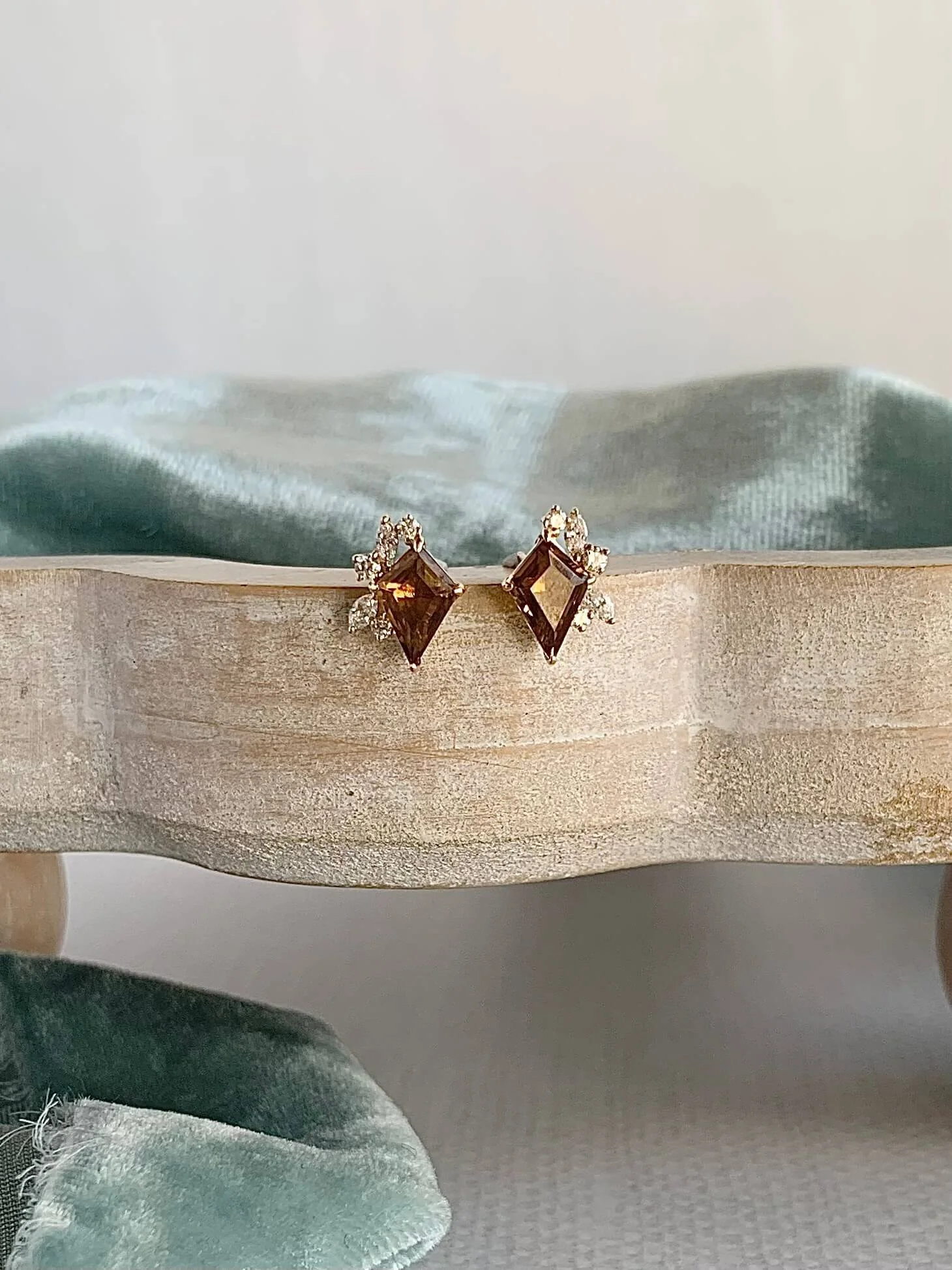 Kite Champagne Quartz Diamond 14k Yellow Gold Stud Earrings