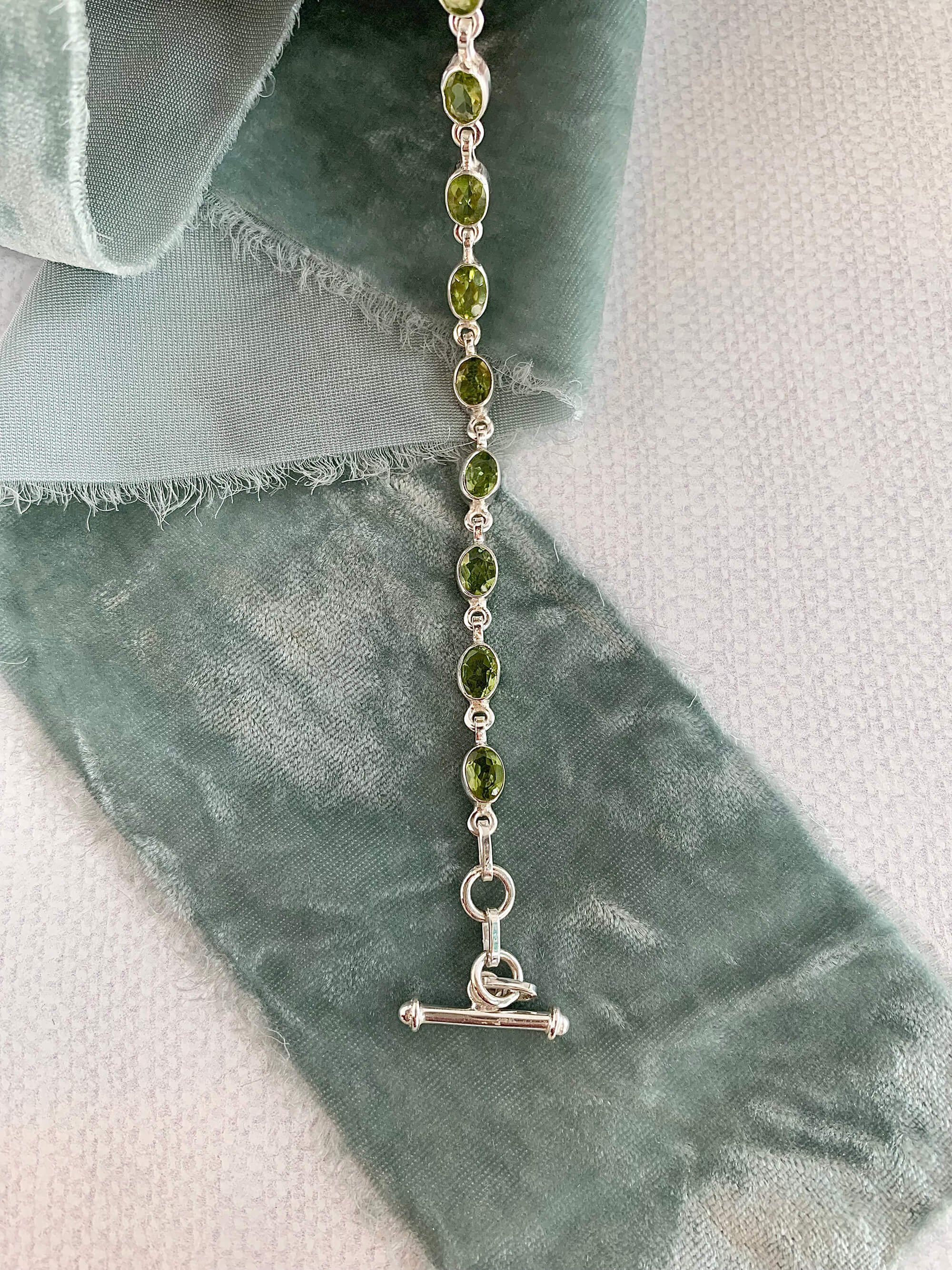 Oval Peridot Silver Bracelet