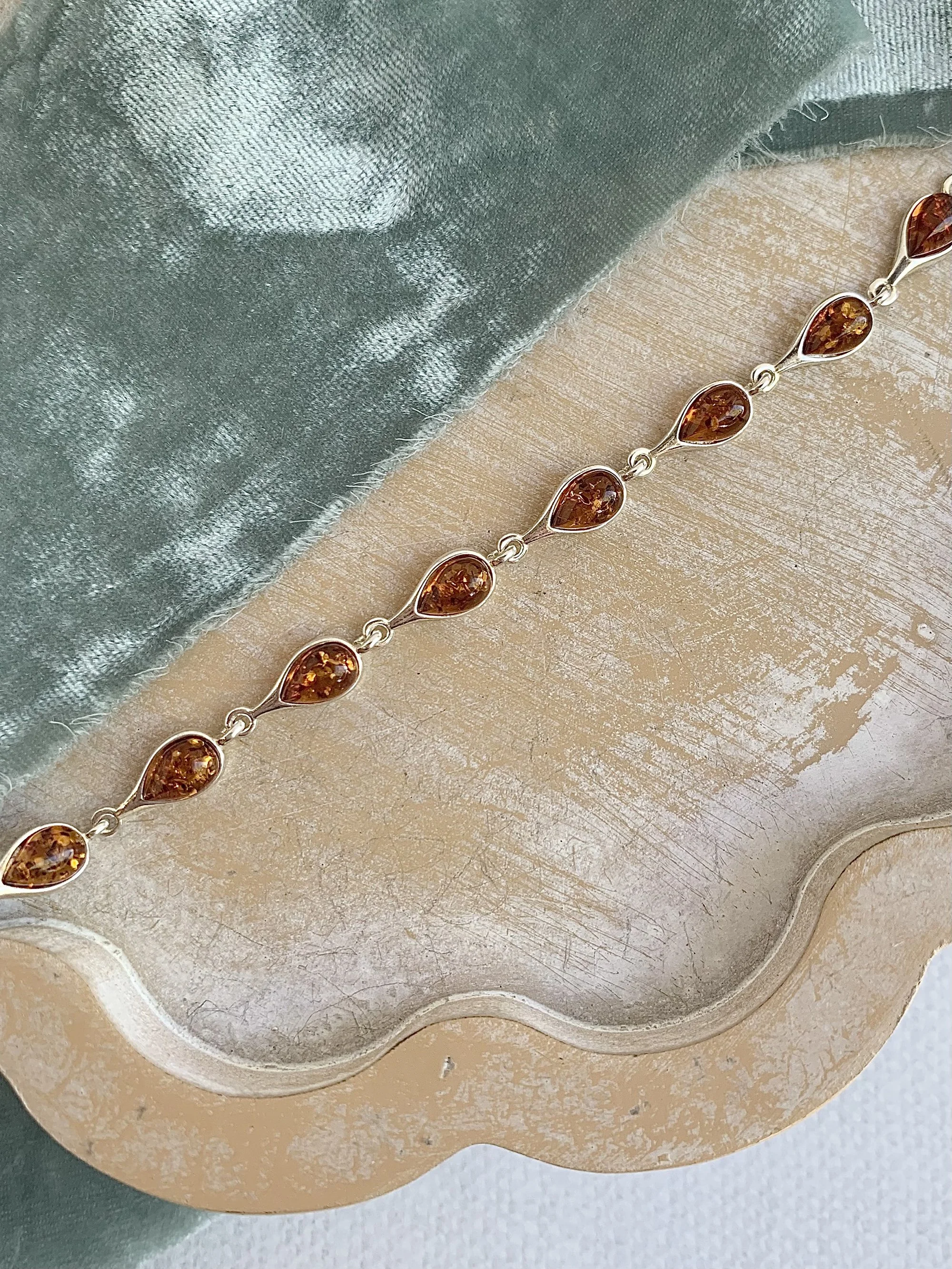 Droplet Amber Silver Bracelet