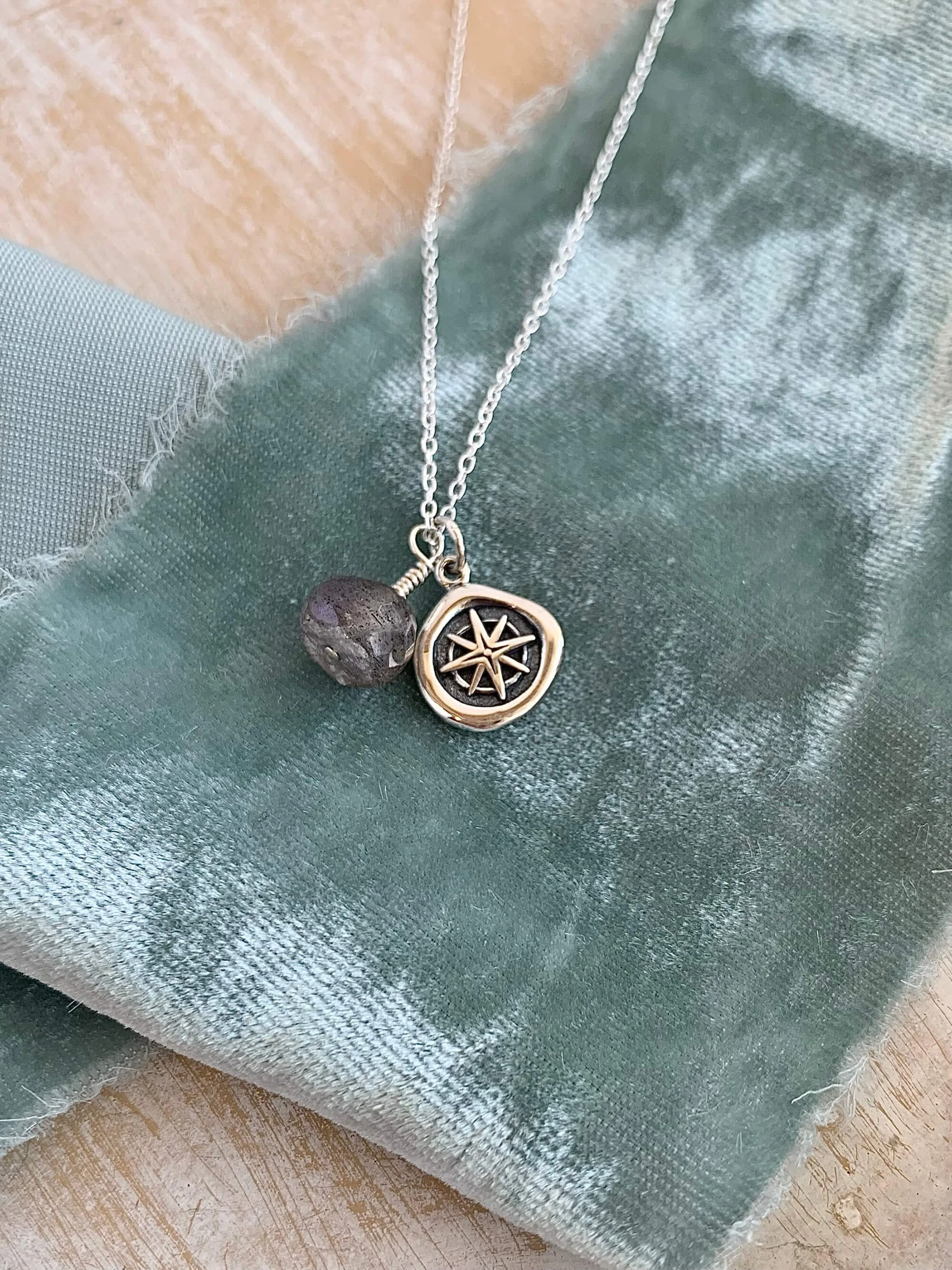 Find Your Way Labradorite Compass Silver Necklace