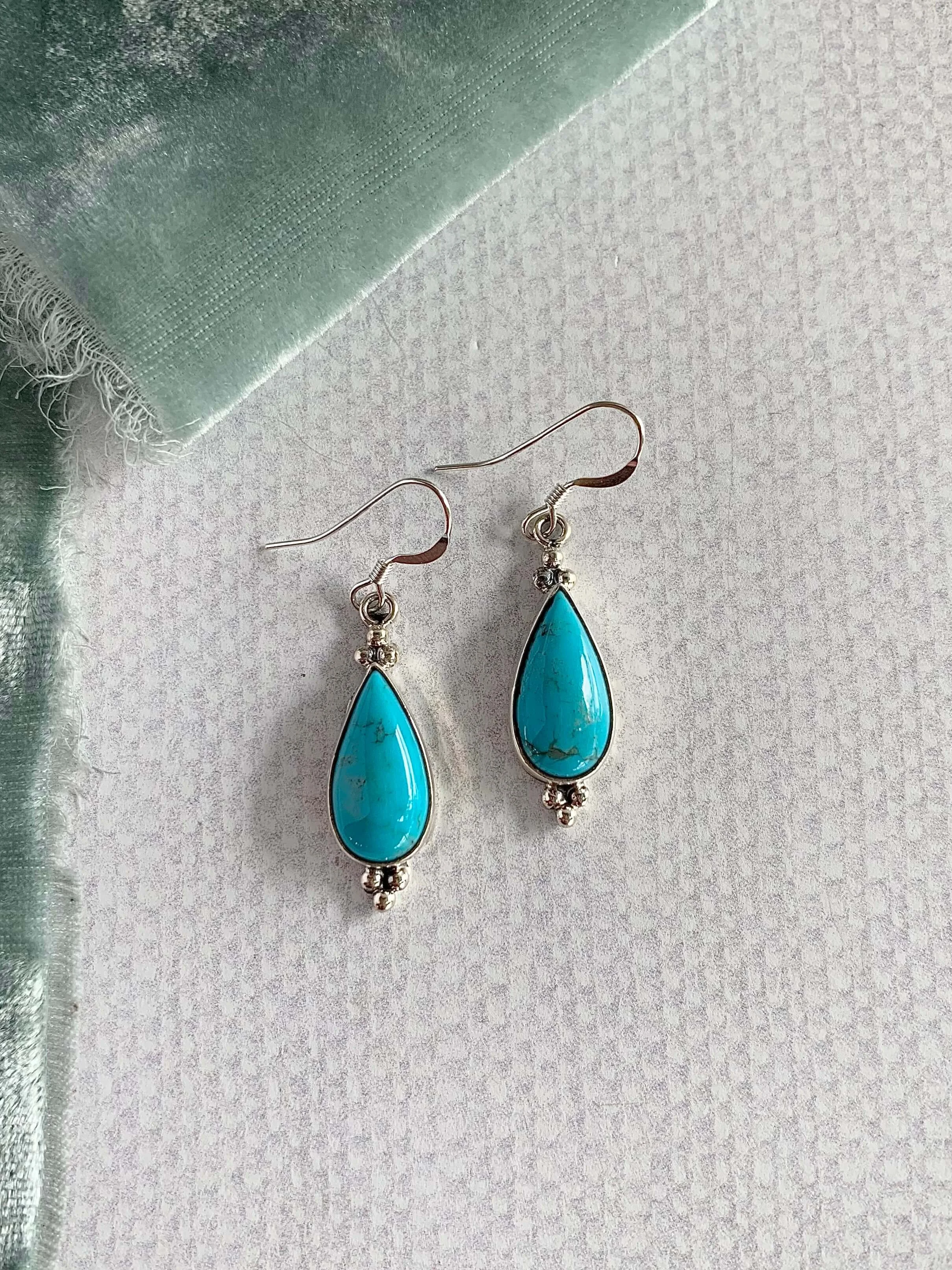 Teardrop Turquoise Silver Earrings