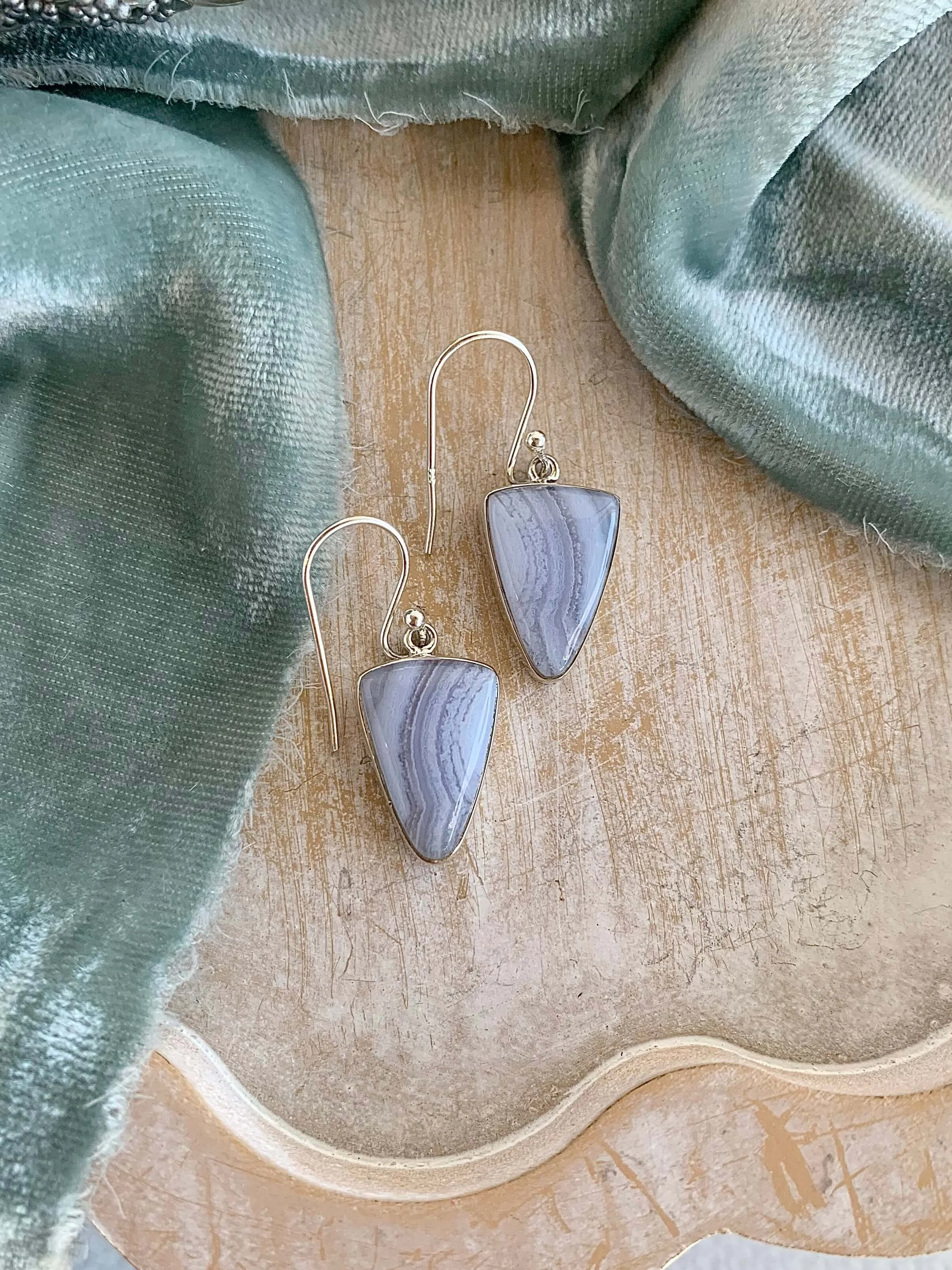 Calm Blue Lace Agate Silver Earrings