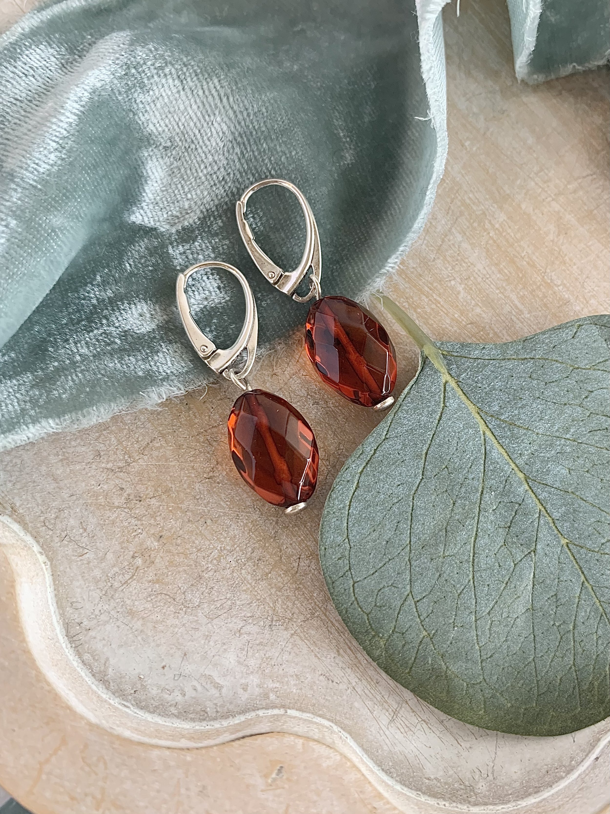 Healing Faceted Amber Silver Earrings