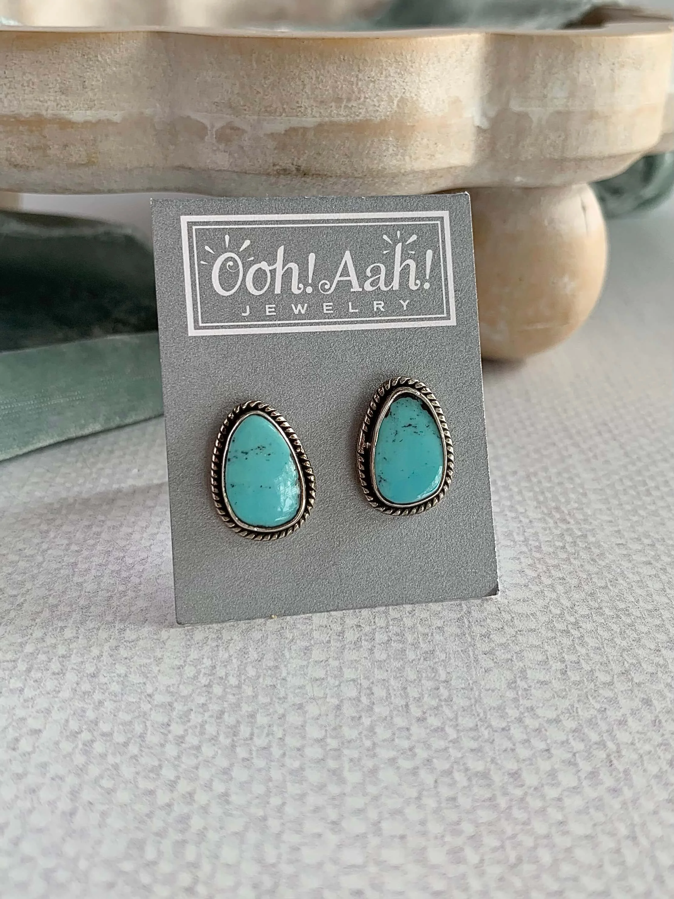 Native Made Turquoise Silver Stud Earrings