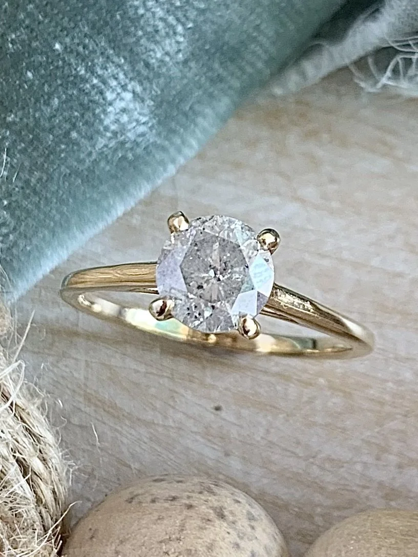 Nieves Salt & Pepper Diamond Solitaire 14k Yellow Gold Engagement Ring