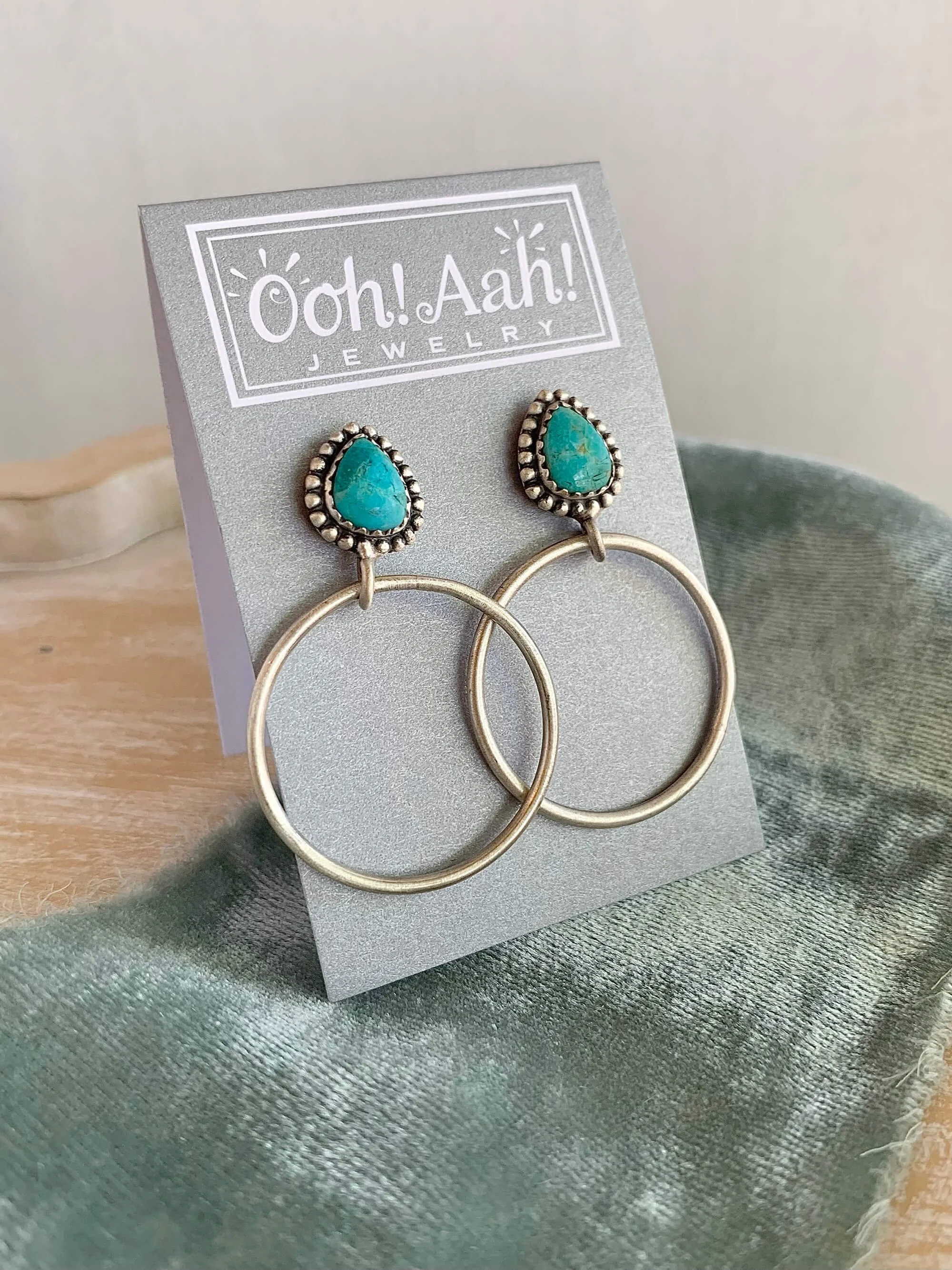 Native Made Turquoise Circle Silver Earrings