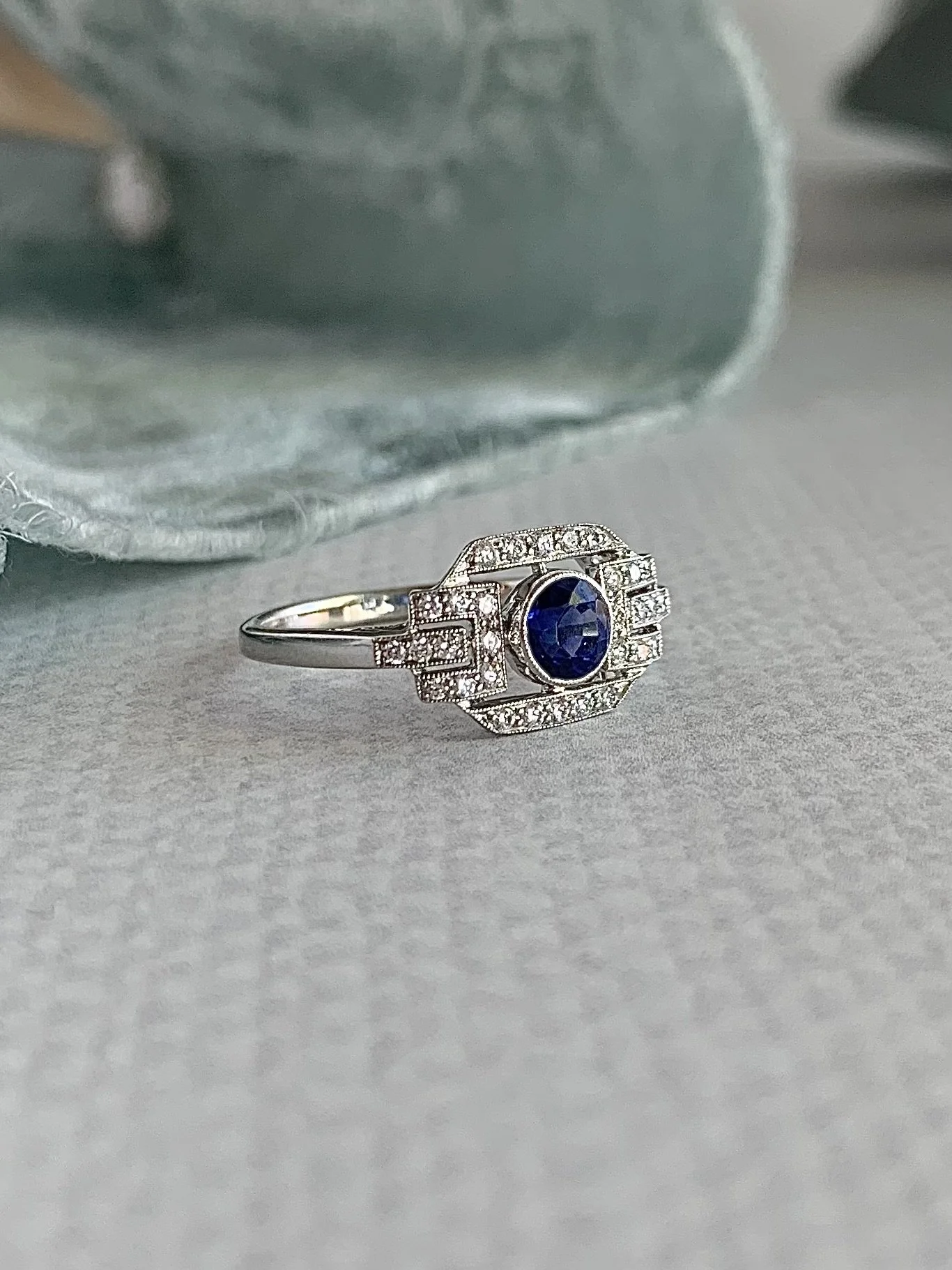 Sabine Platinum Vintage-inspired Sapphire & Diamond Engagement Ring