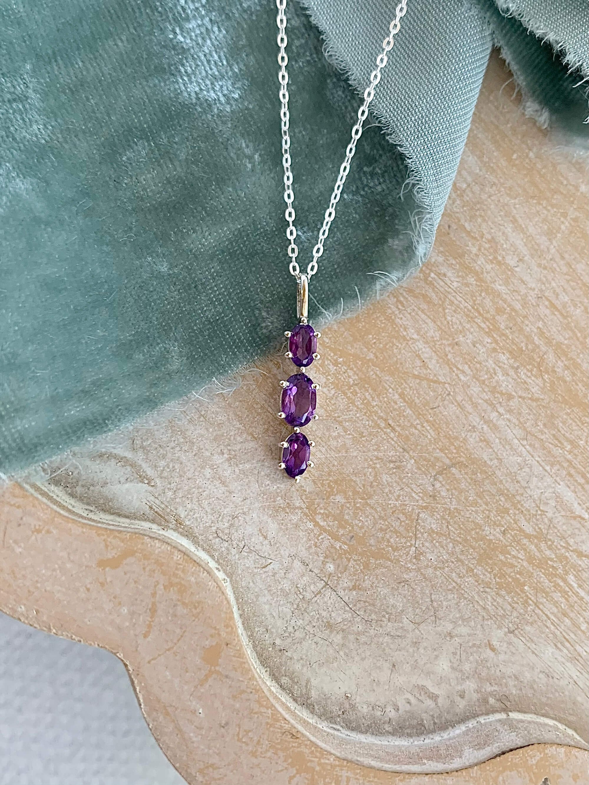 Happy Amethyst Trio Silver Necklace