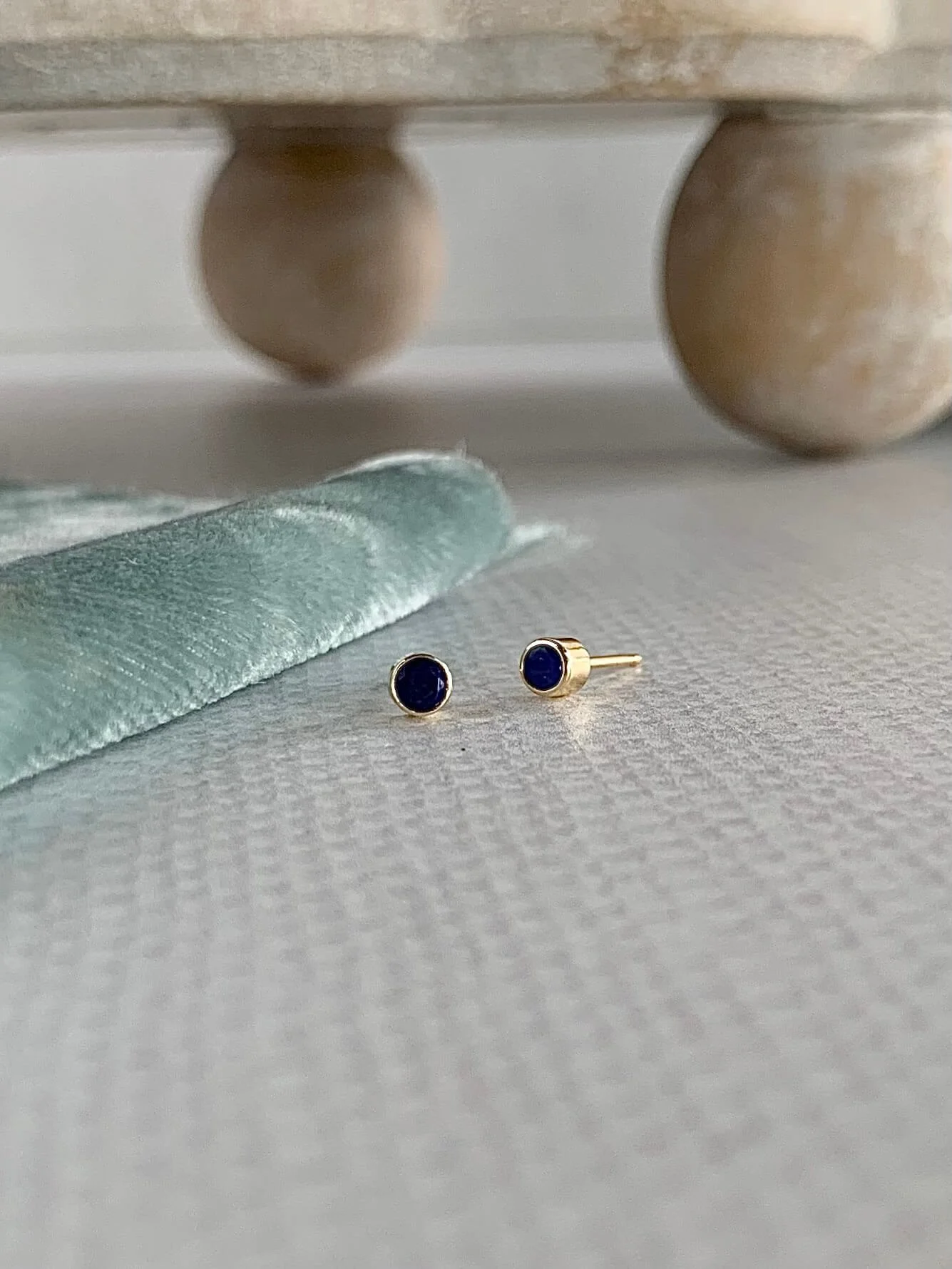 Dainty Lapis 14k Yellow Gold Stud Earrings