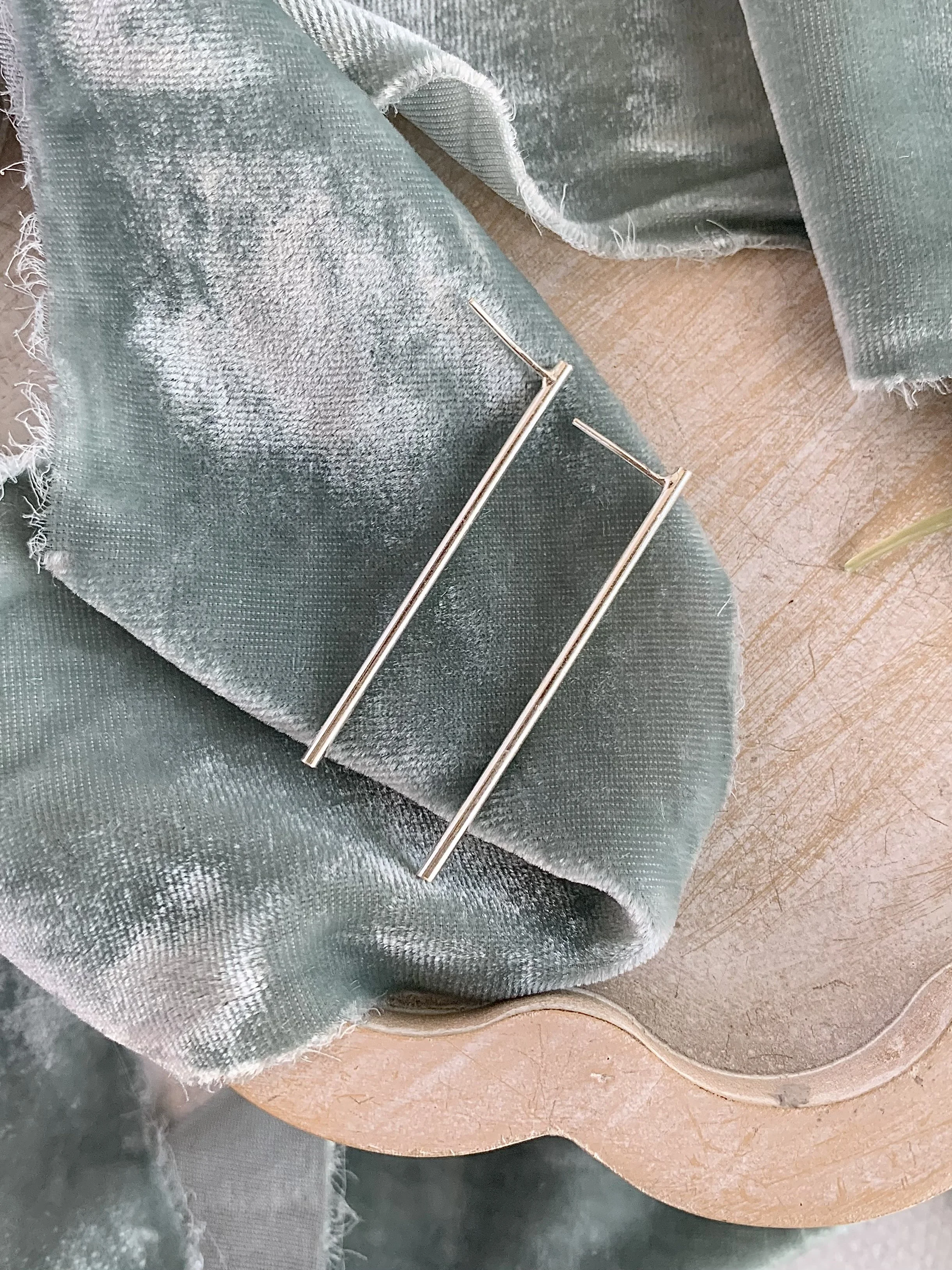 Simple Straight Bar Silver Earrings