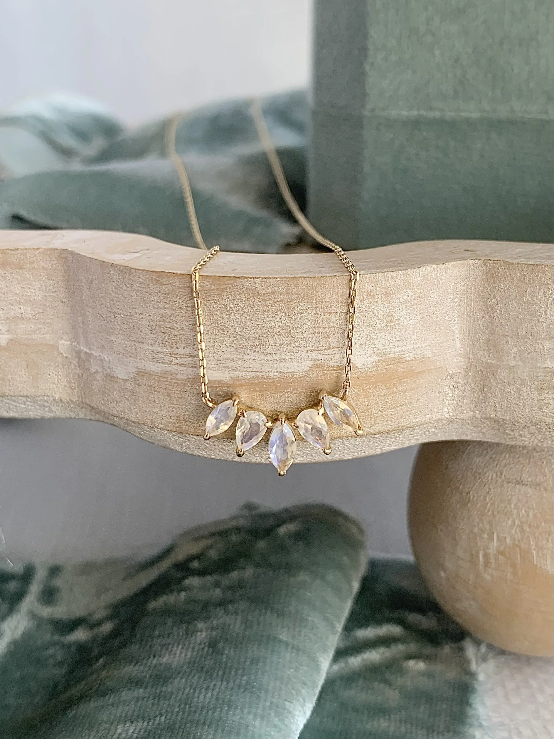 5 Marquise Moonstone 14k Yellow Gold Necklace