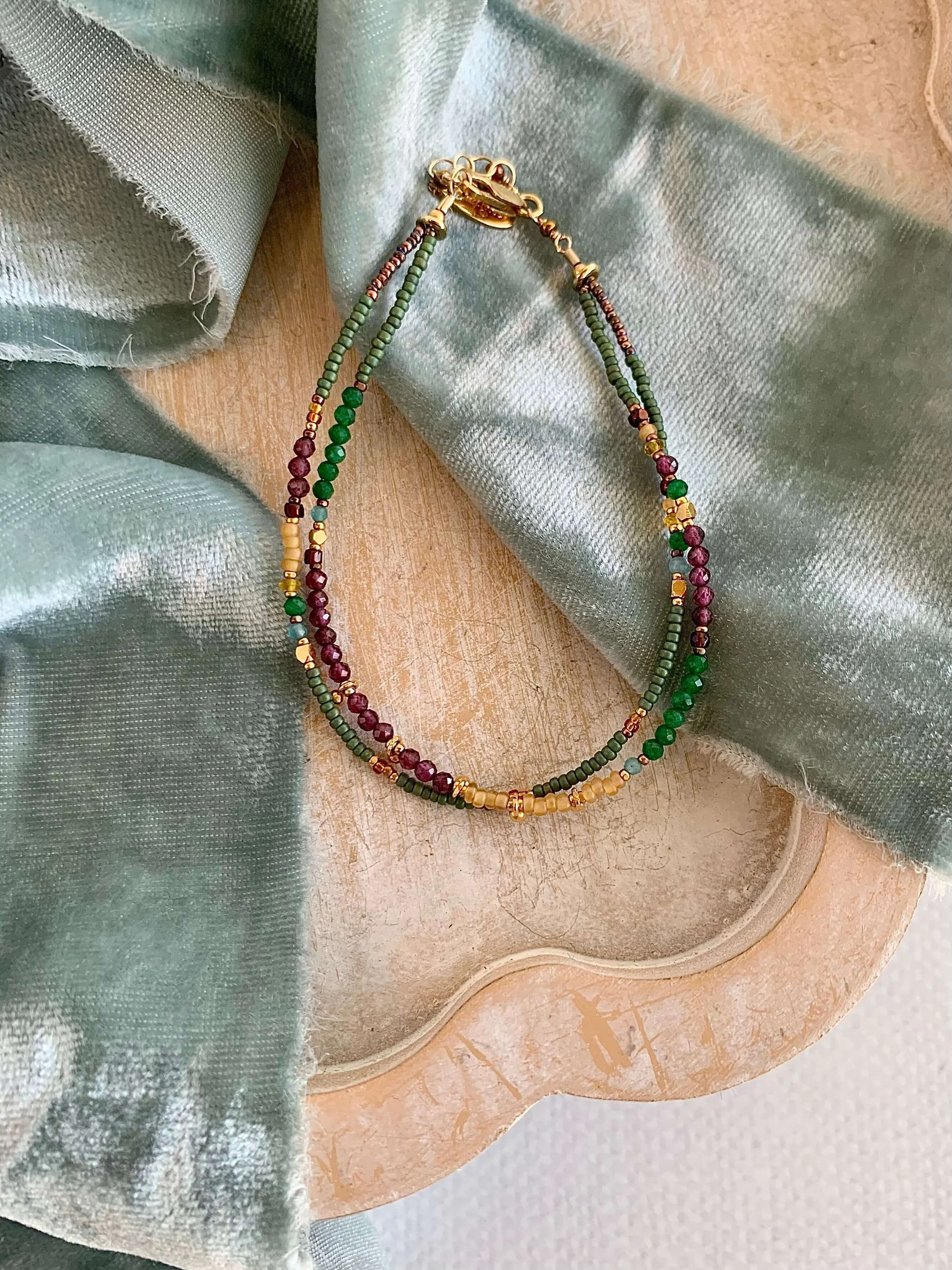 Garnet, Apatite, Yellow Jade Gold Fill Bracelet