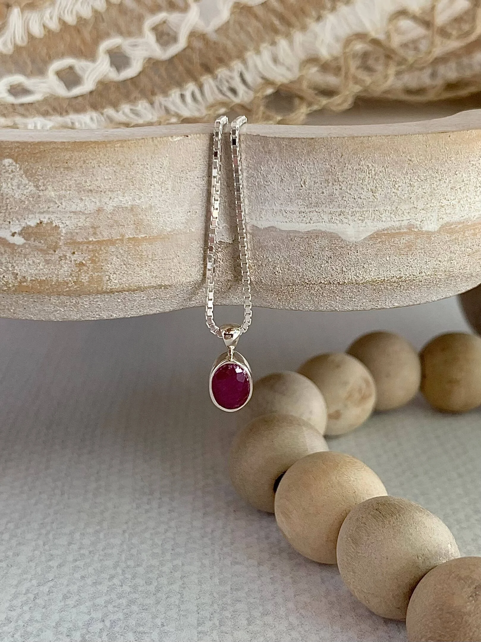 Ripe Raspberry Ruby Silver Necklace