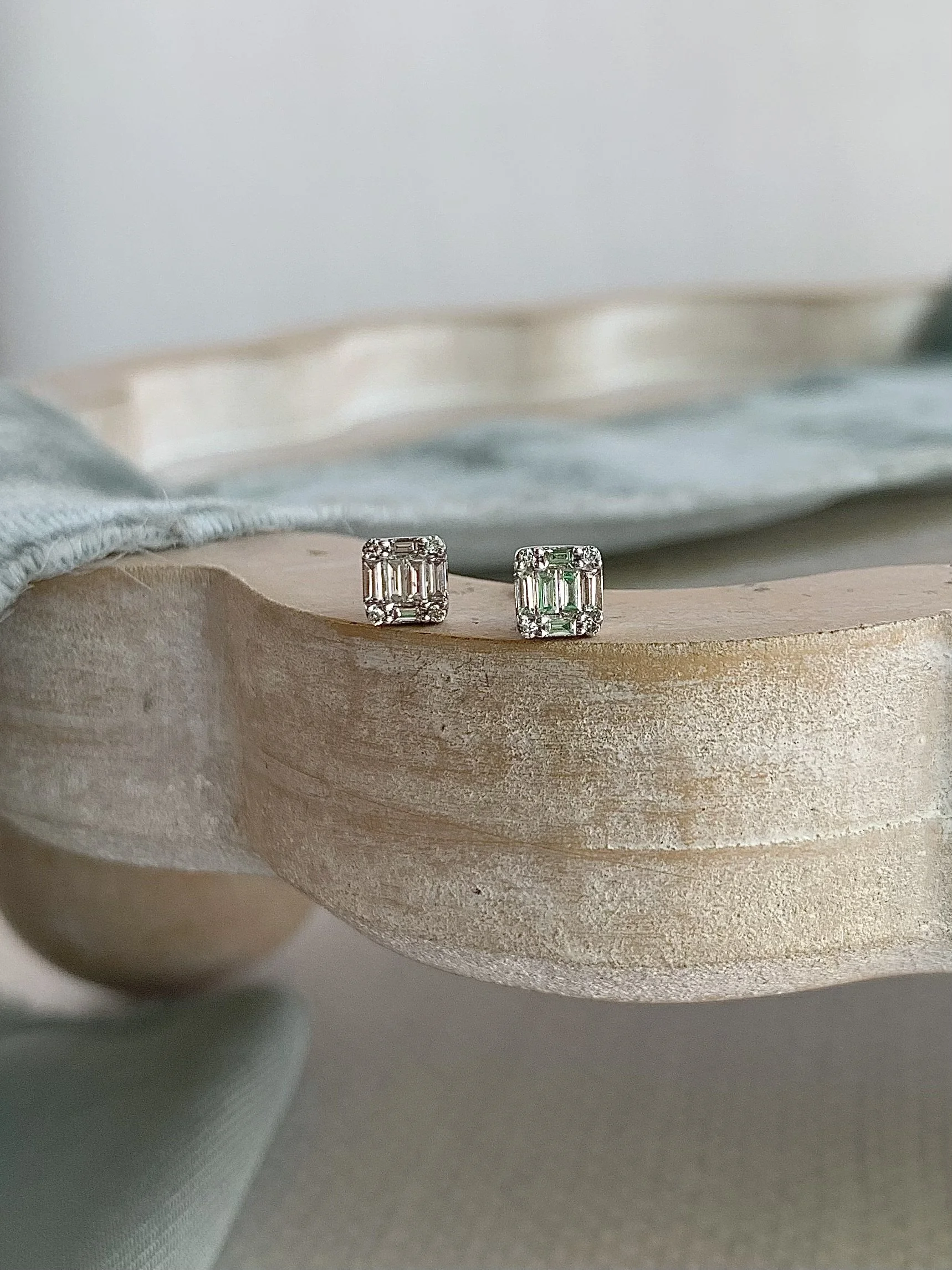 Framed Baguette Diamond 18k White Gold Earrings