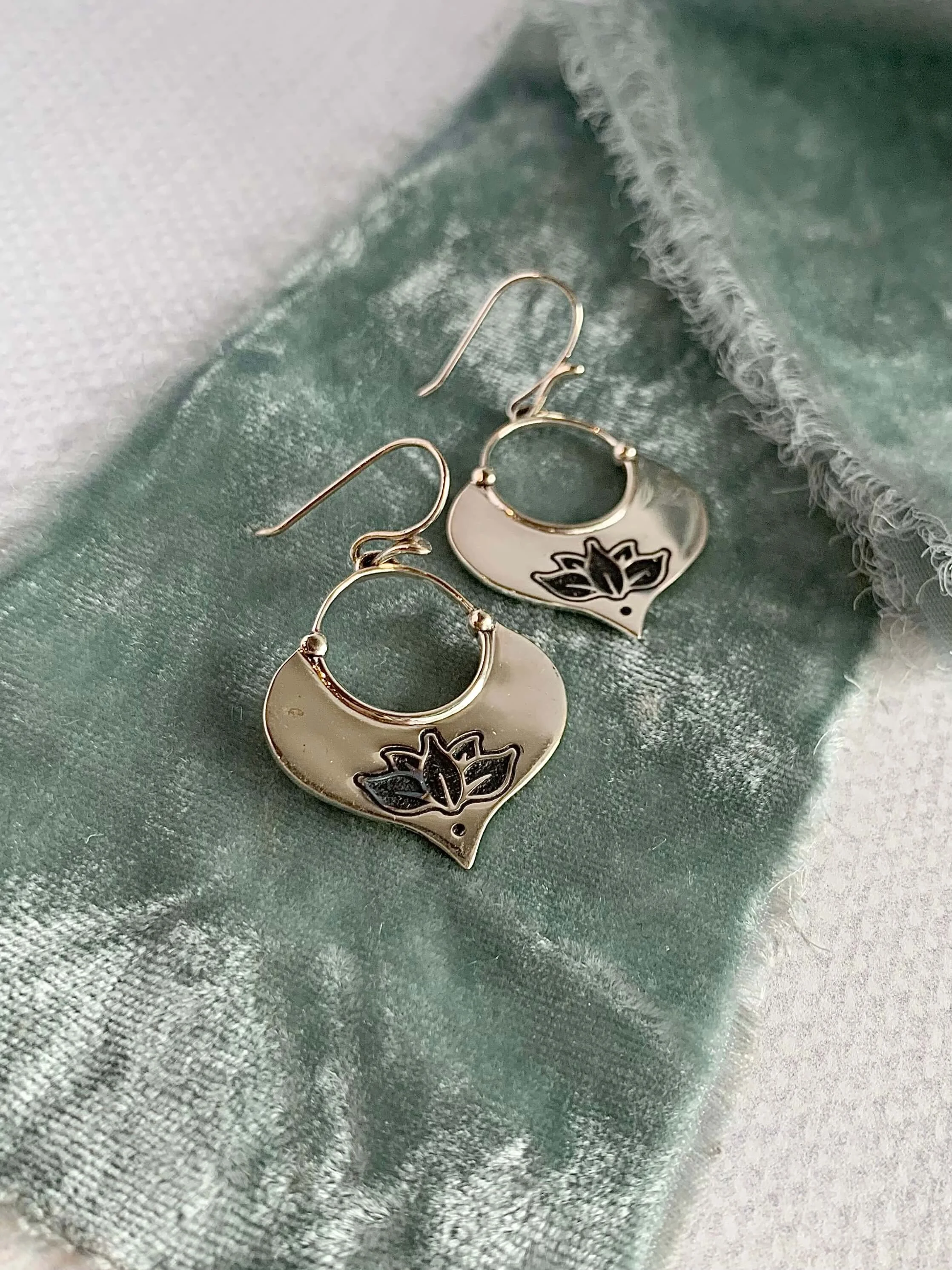 Handmade Stamped Lotus Silver Earrings