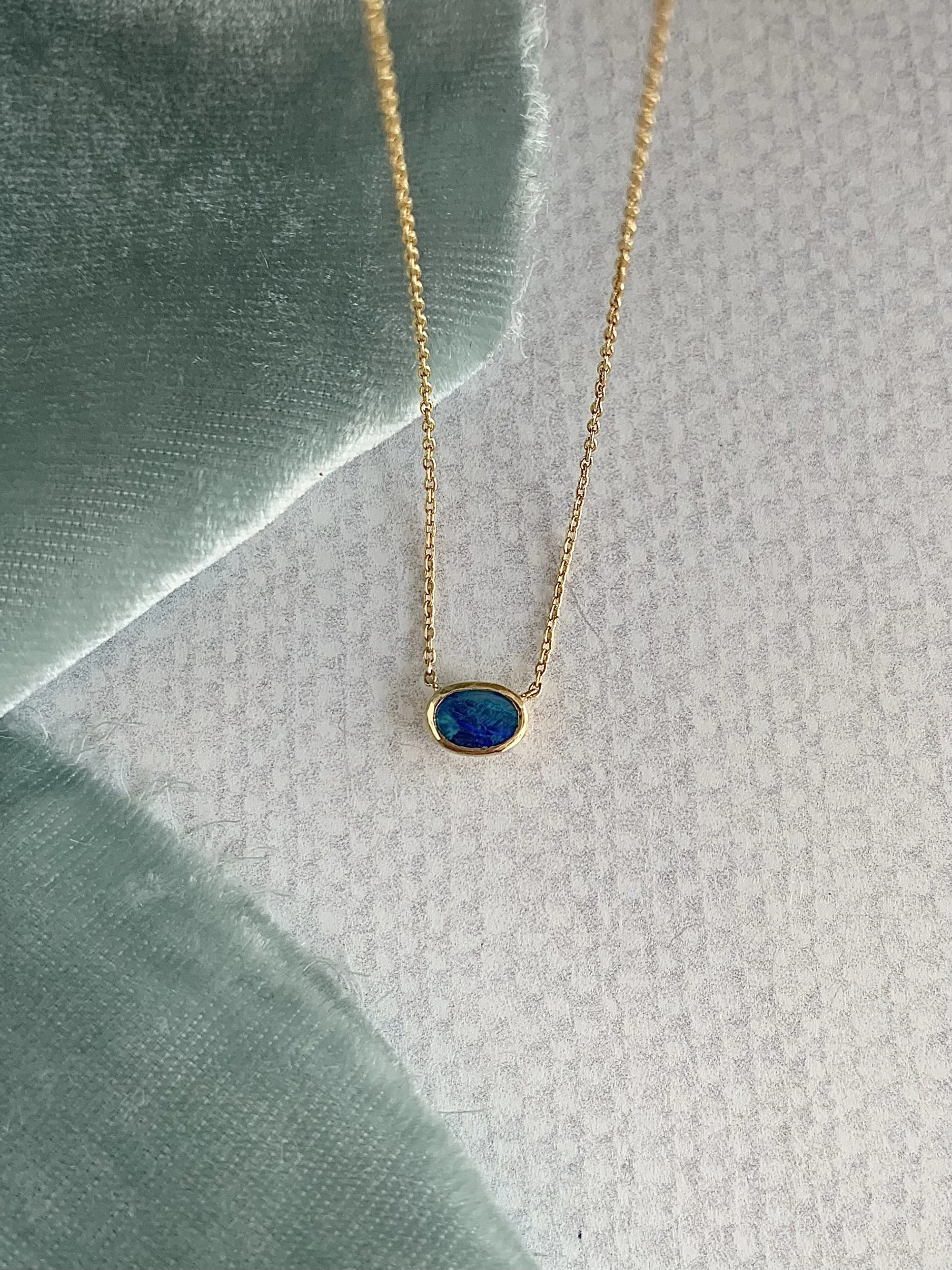 Natural Australian Opal 14k Yellow Gold Necklace