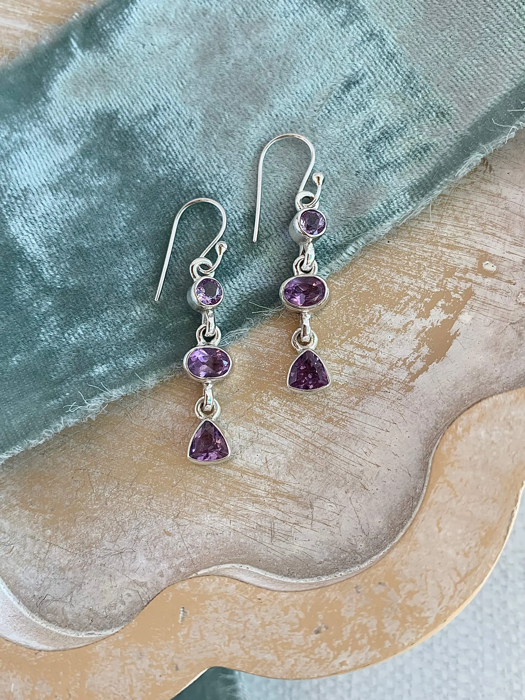 Amethyst Trio Silver Earrings