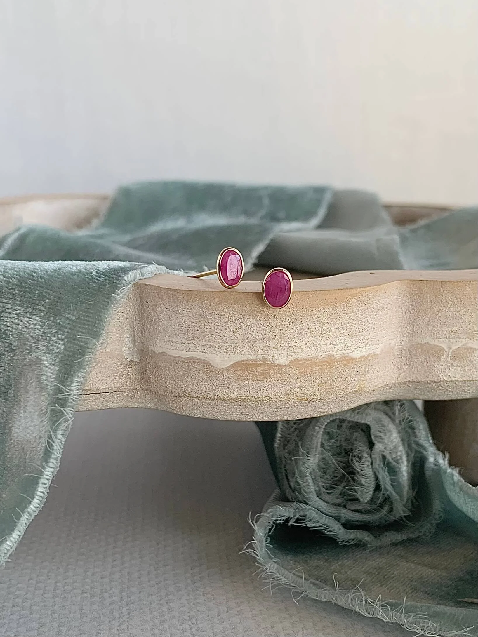 Rose Cut Ruby 14k Yellow Gold Stud Earrings