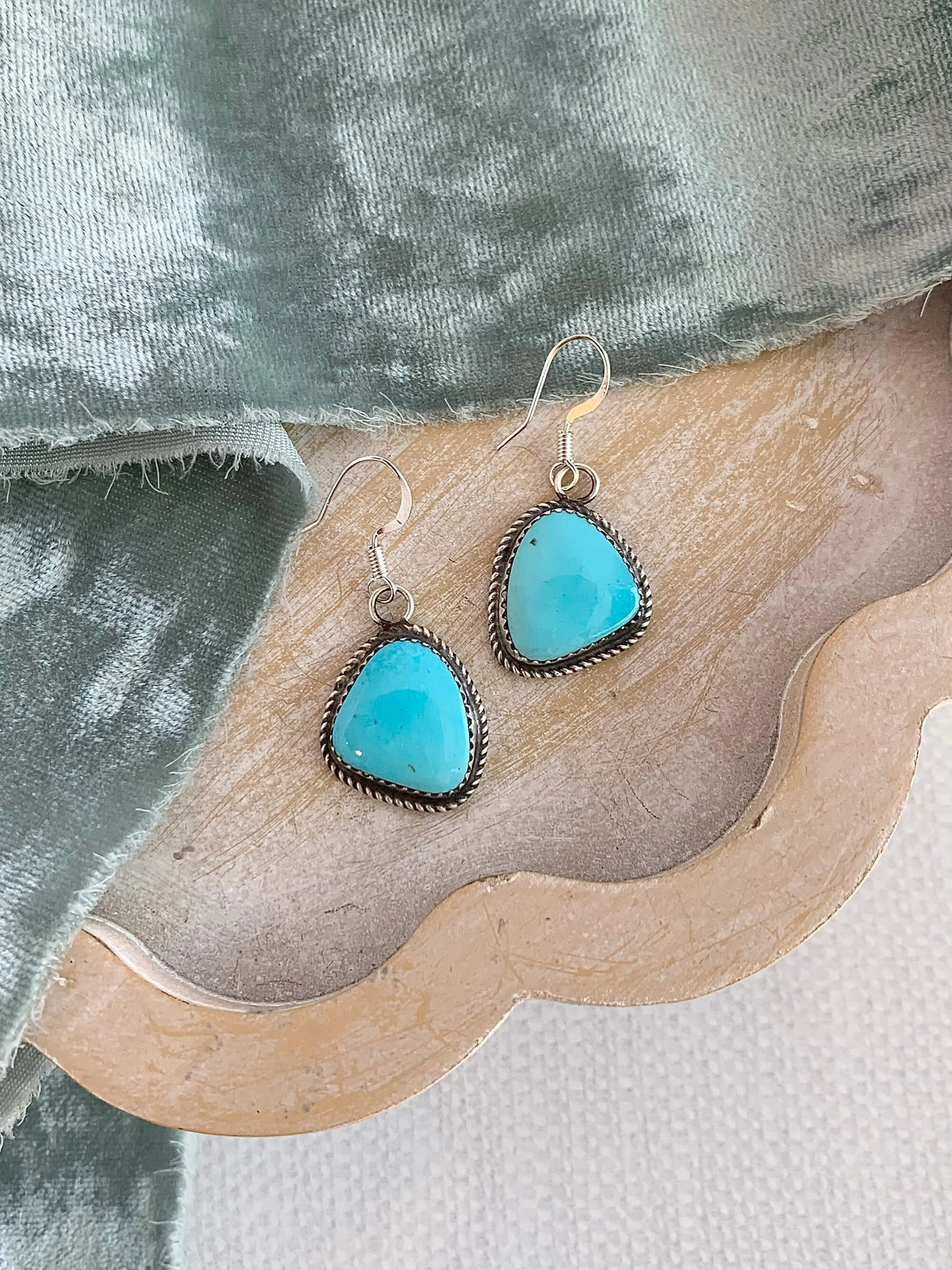 Native Made Bright Turquoise Silver Earrings