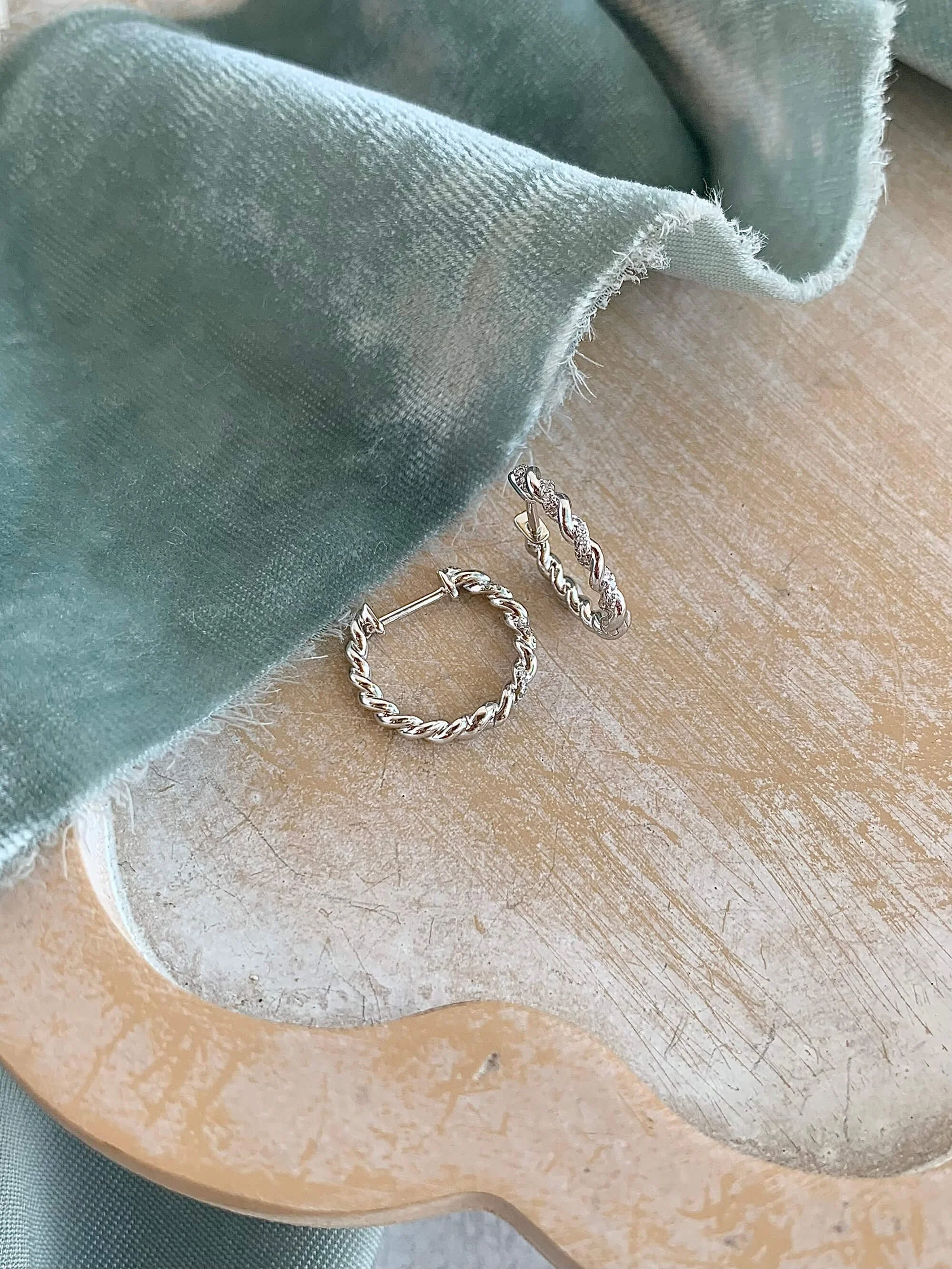 Twisted Diamond 14k White Hoop Earrings