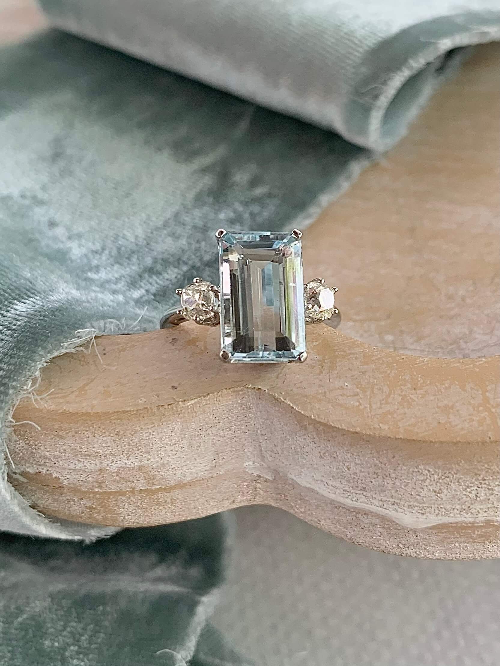 Estate 1960s Aquamarine Diamond Platinum Engagement Ring