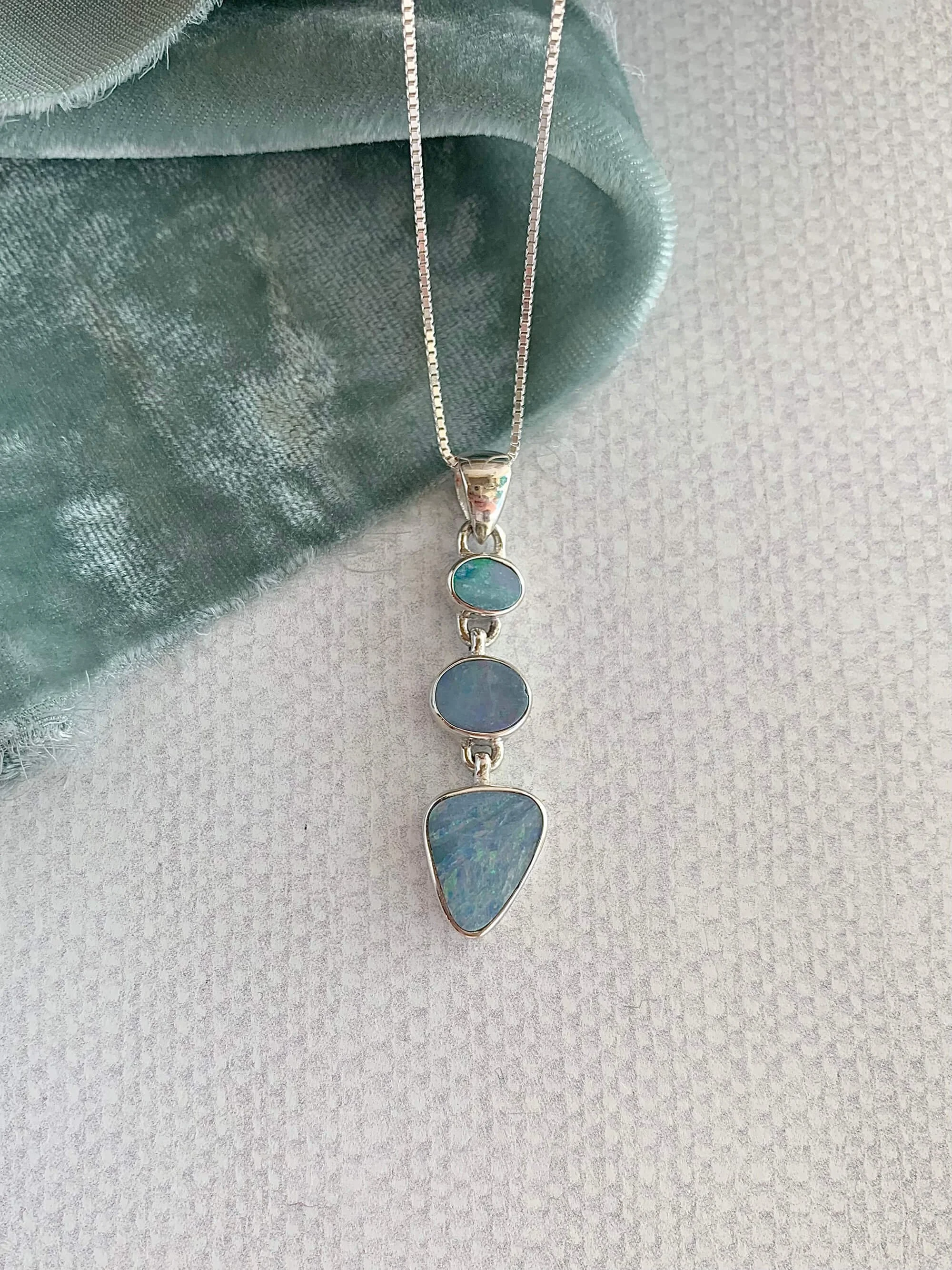 Natural Opal Trip Silver Necklace