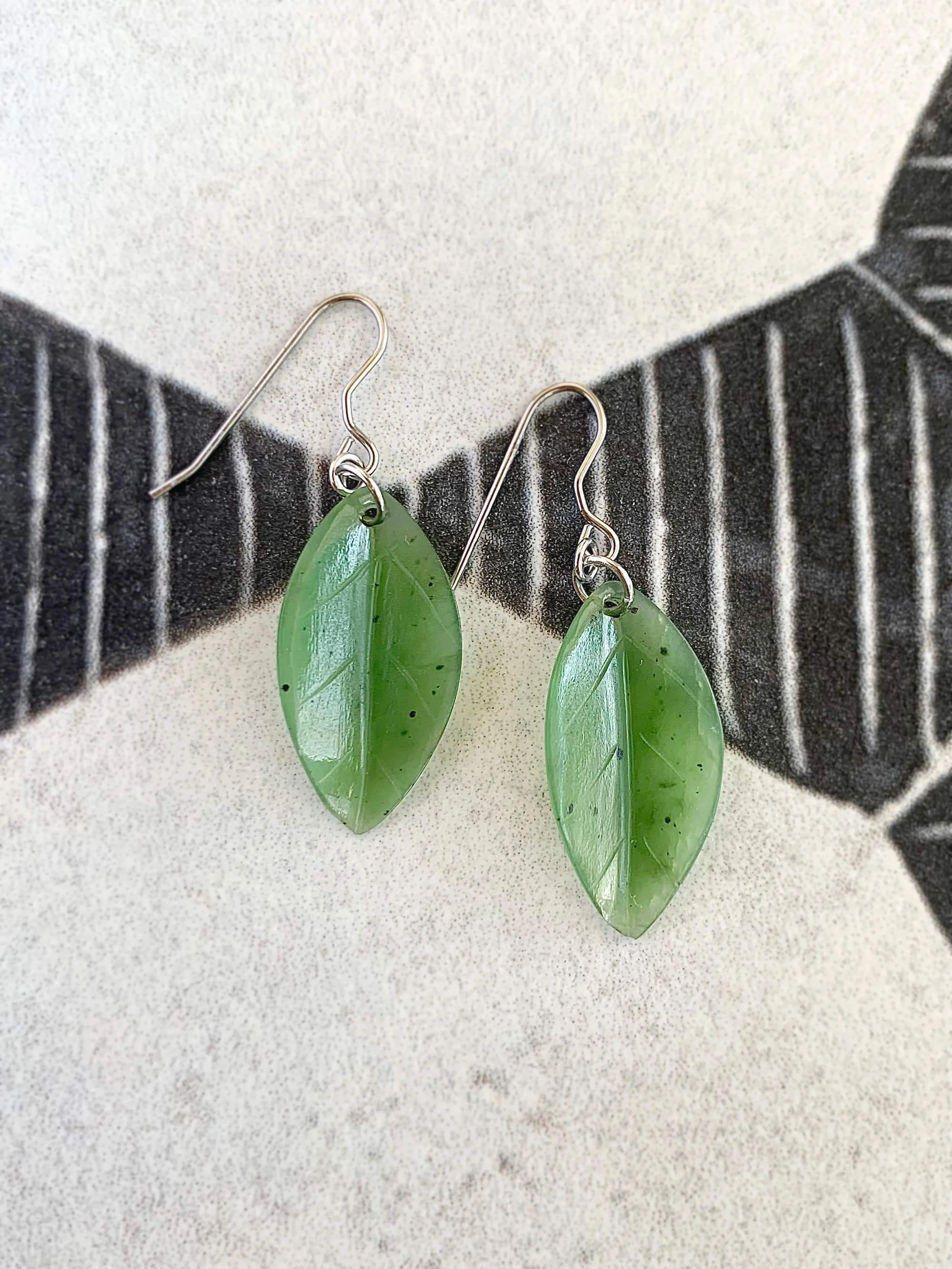 New Spring Jade Leaf Silver Earrings