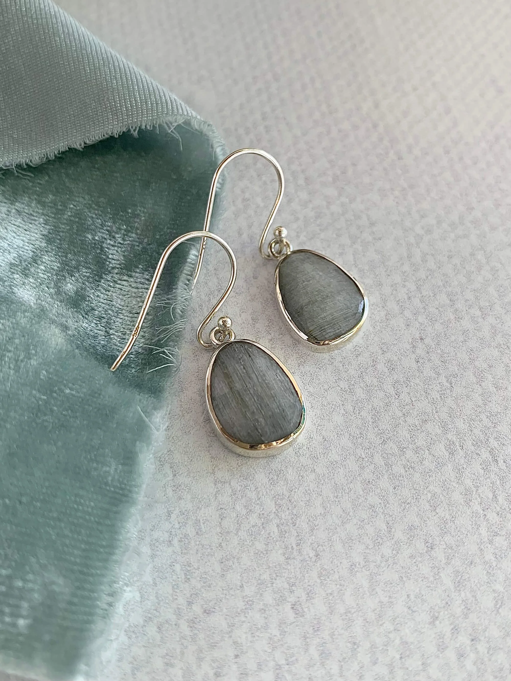 Mellow Grey Calcite Silver Earrings