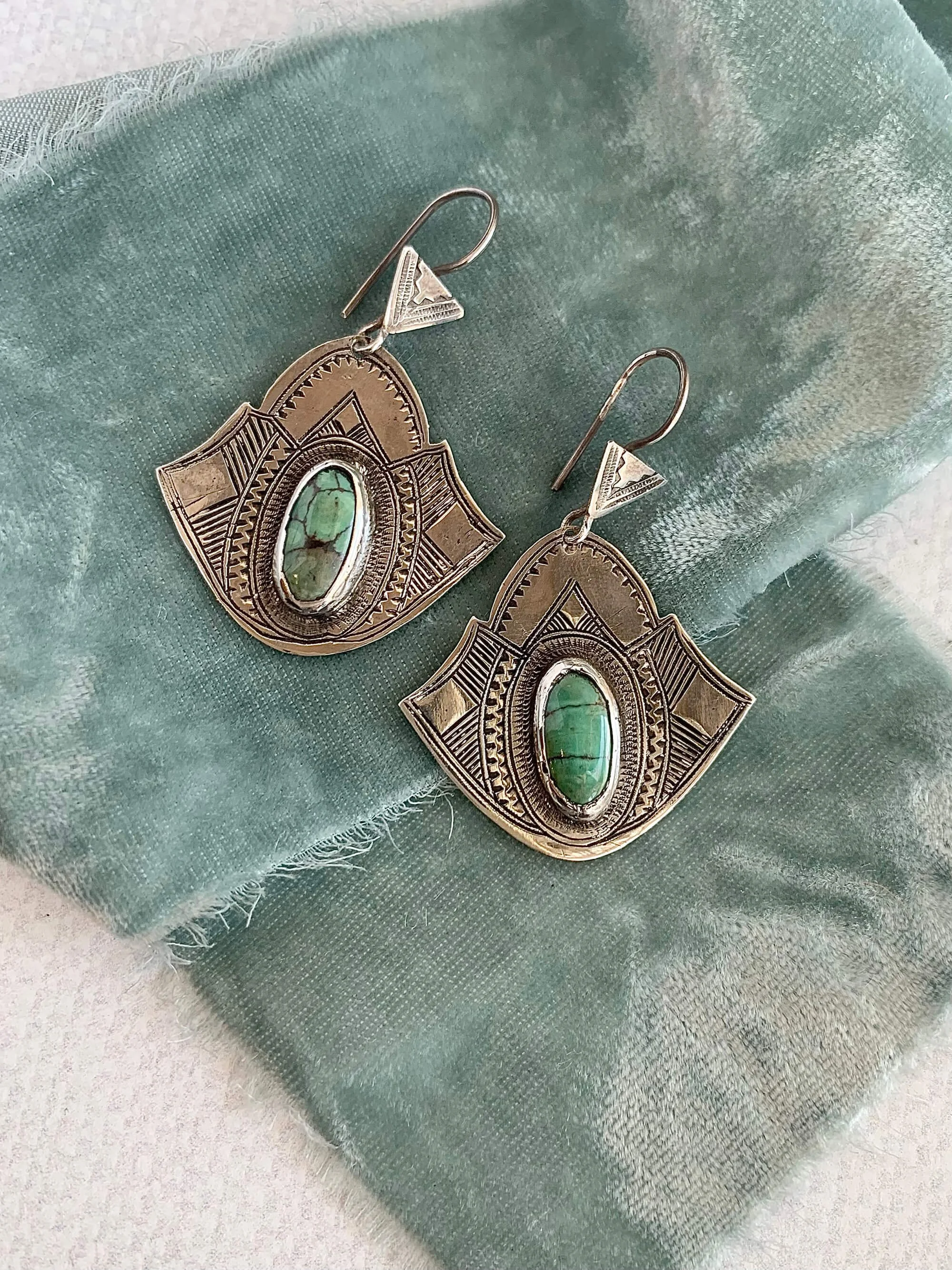 Tribal Turquoise Silver Earrings