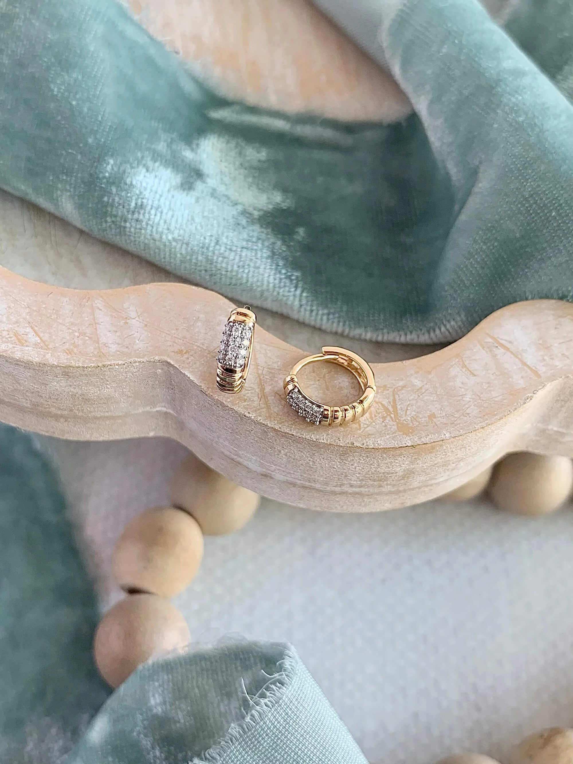 Grooved Diamond 14k Mixed Gold Huggie Earrings