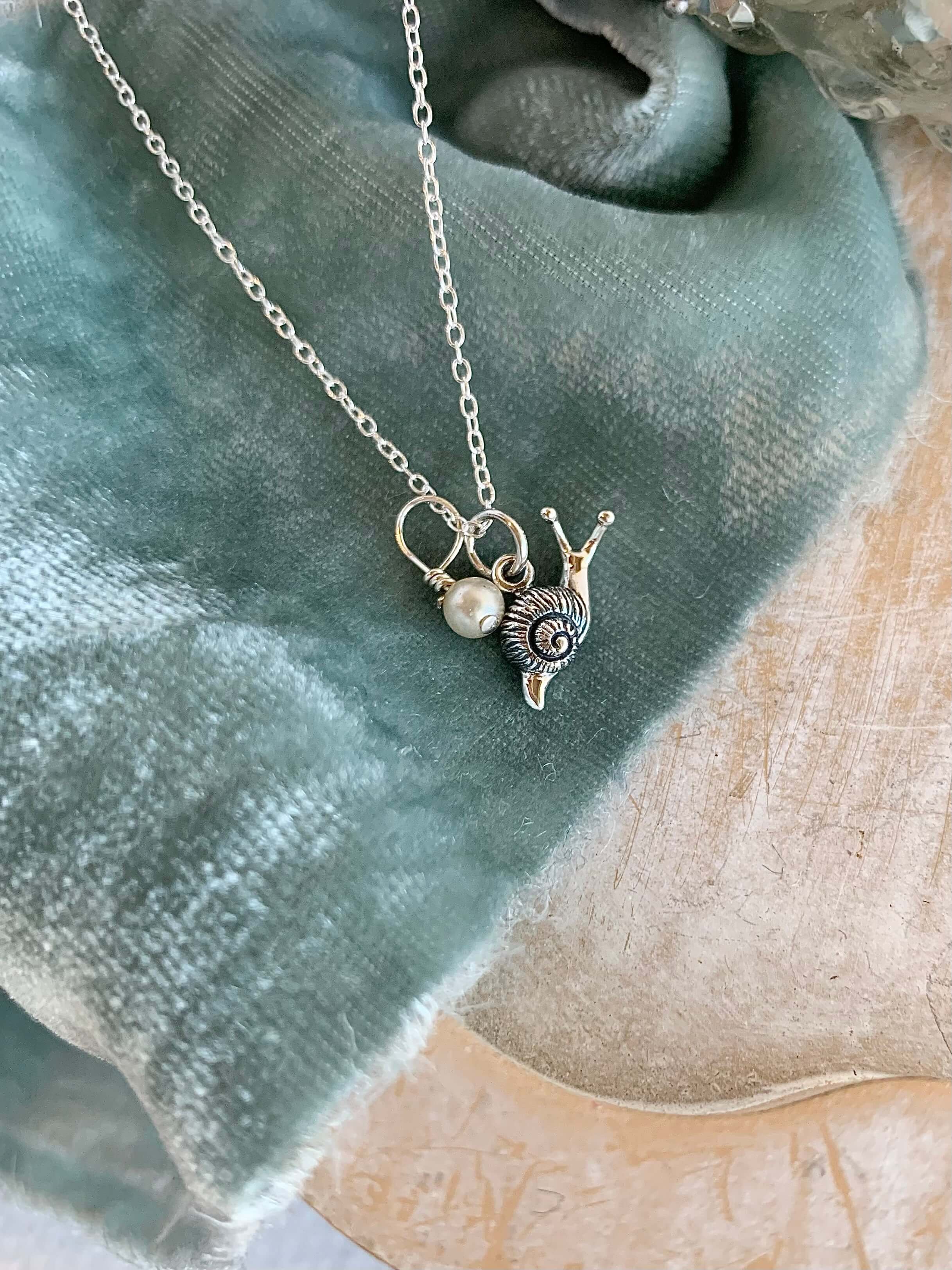 Slow Down Snail Pearl Silver Necklace