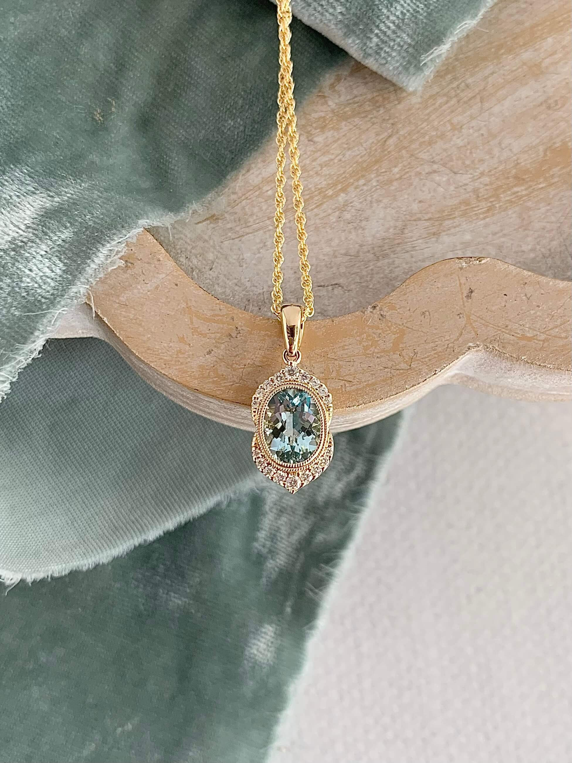 Gloria Aquamarine Diamond 14k Yellow Gold Necklace