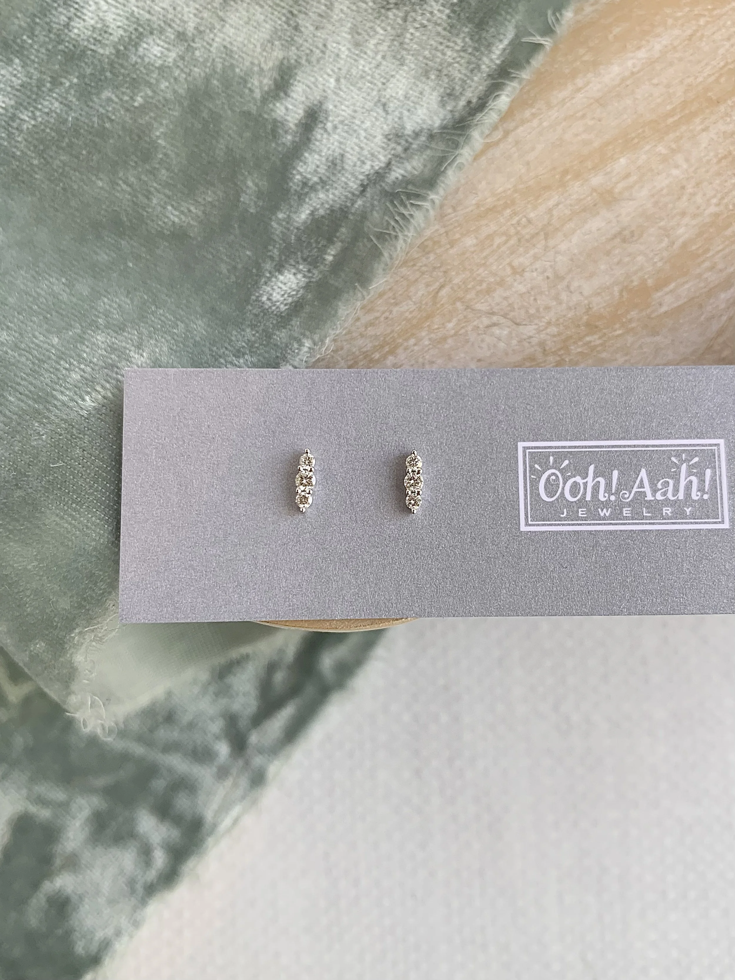 Teeny Diamond Trio 14k White Gold Stud Earrings