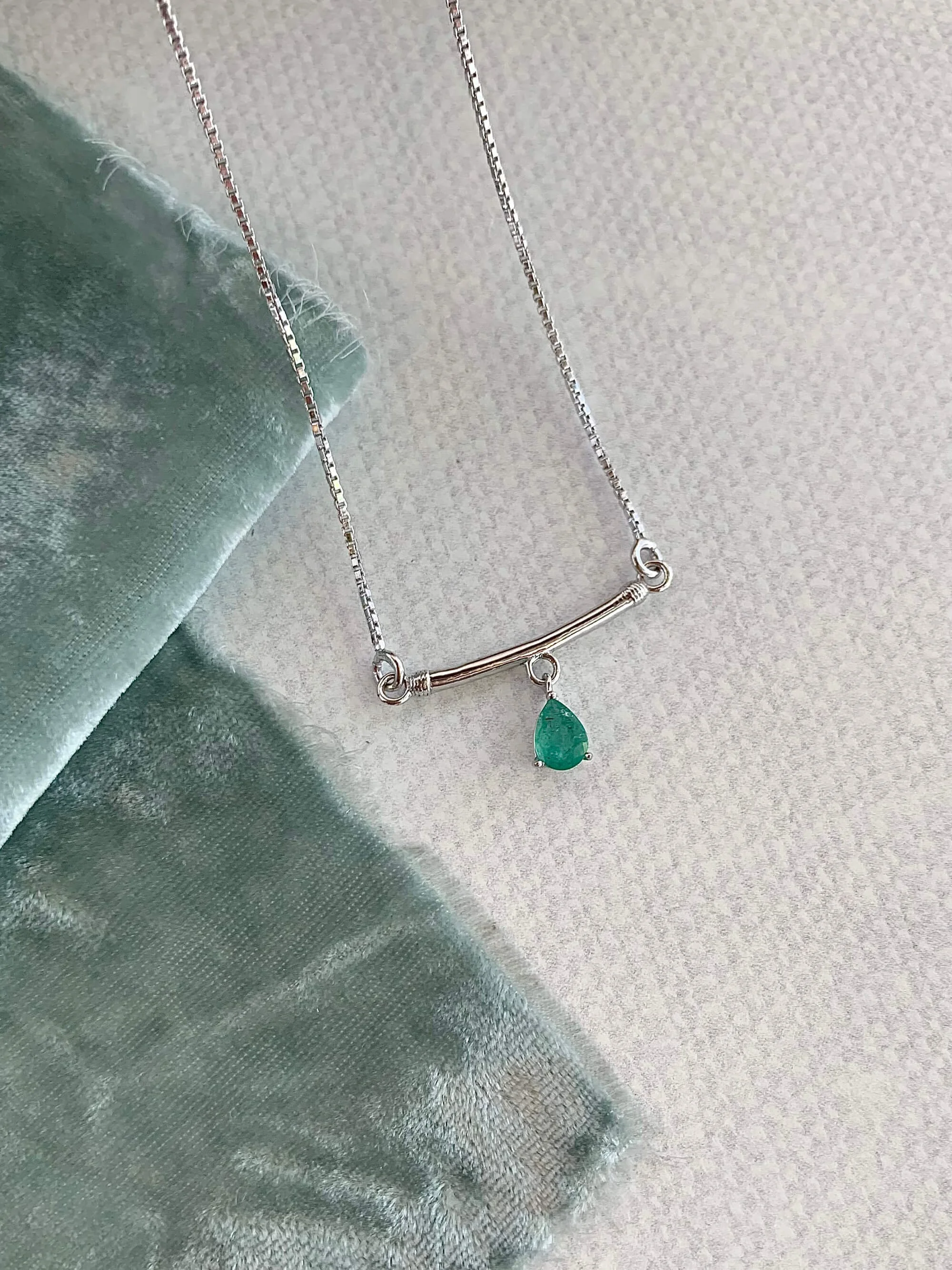 Emerald Silver Bar Necklace