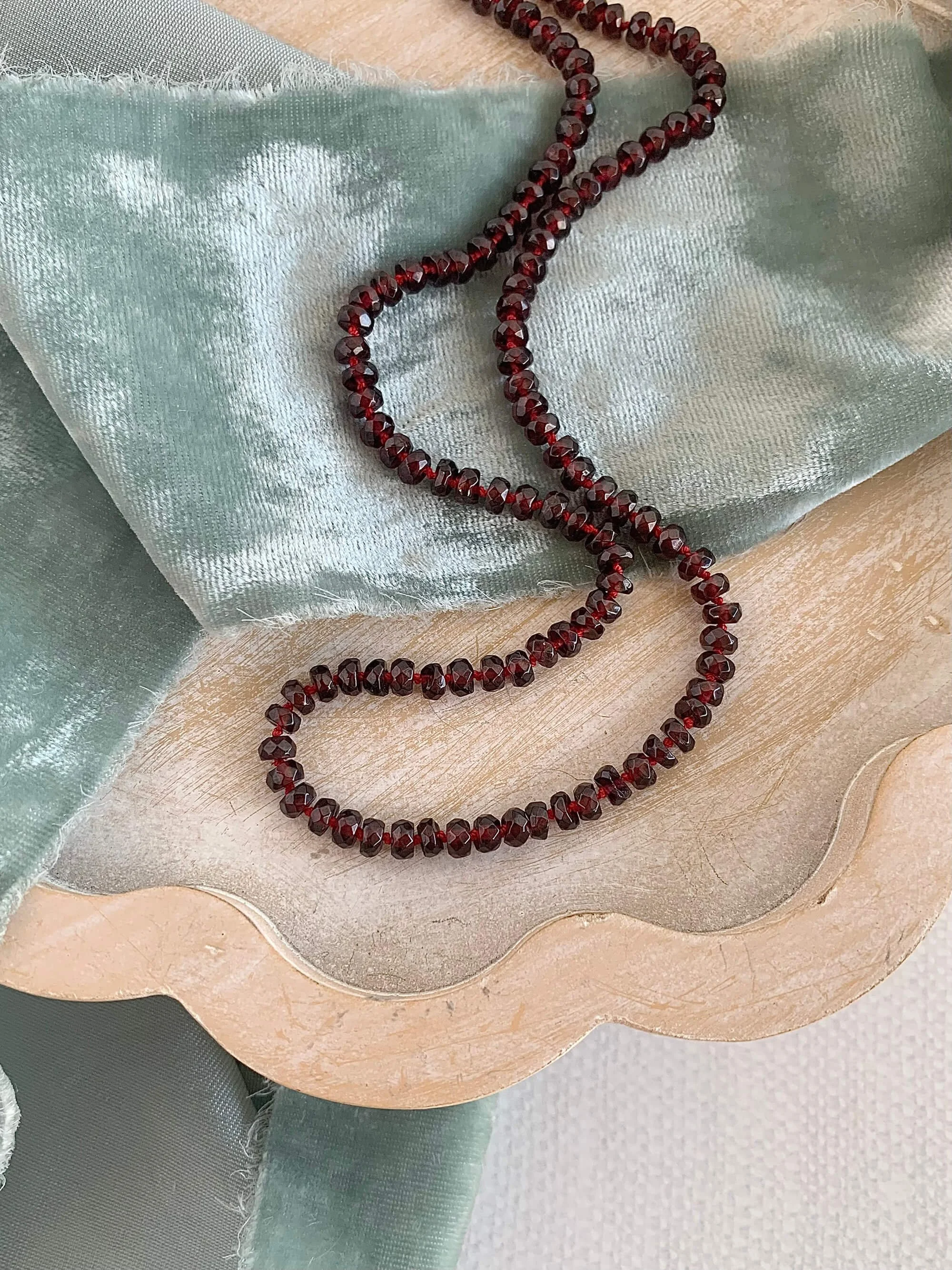 Hand Knotted Juicy Garnet Silver Strand