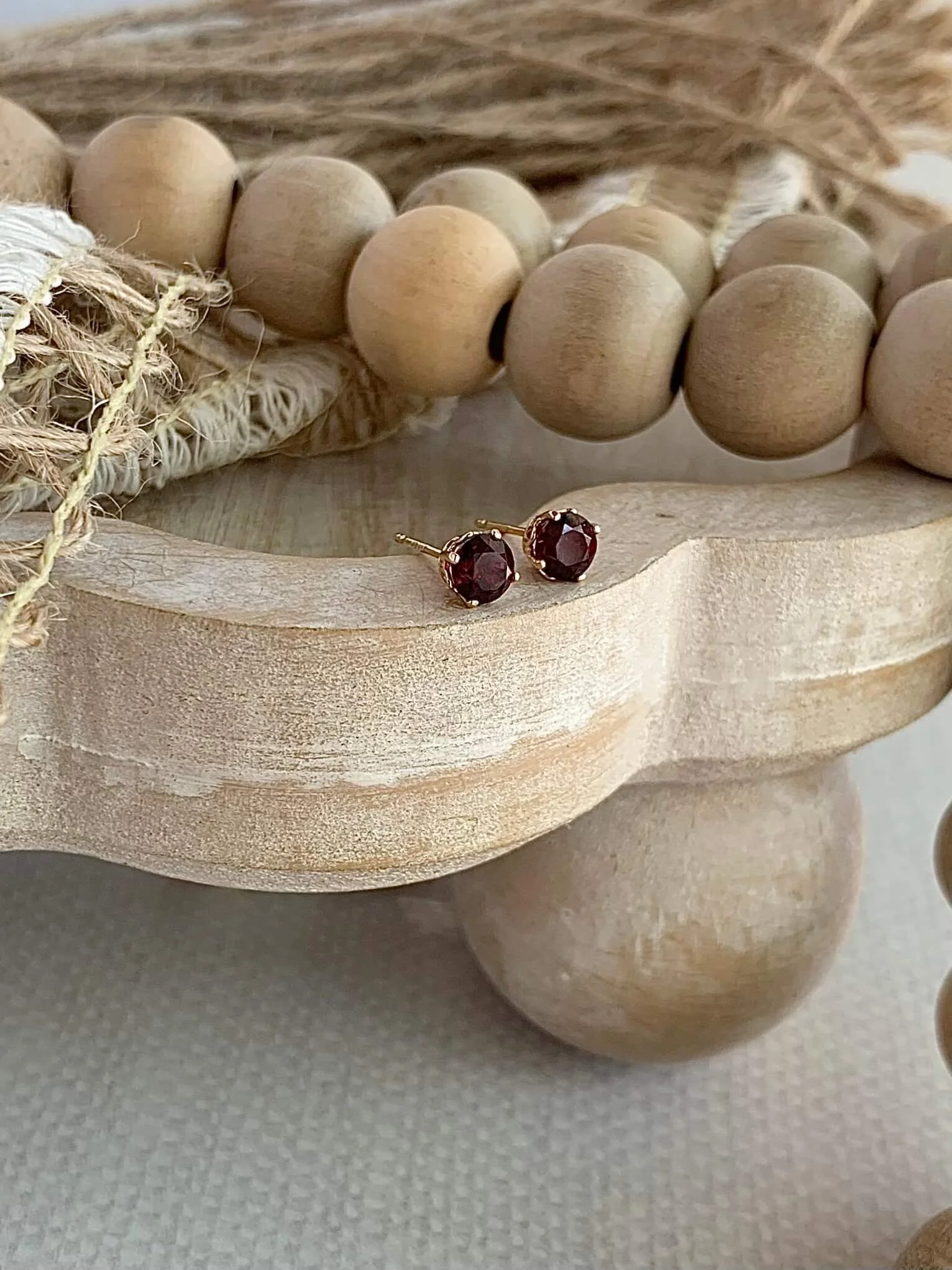Pretty Garnet 14k Yellow Gold Stud Earrings