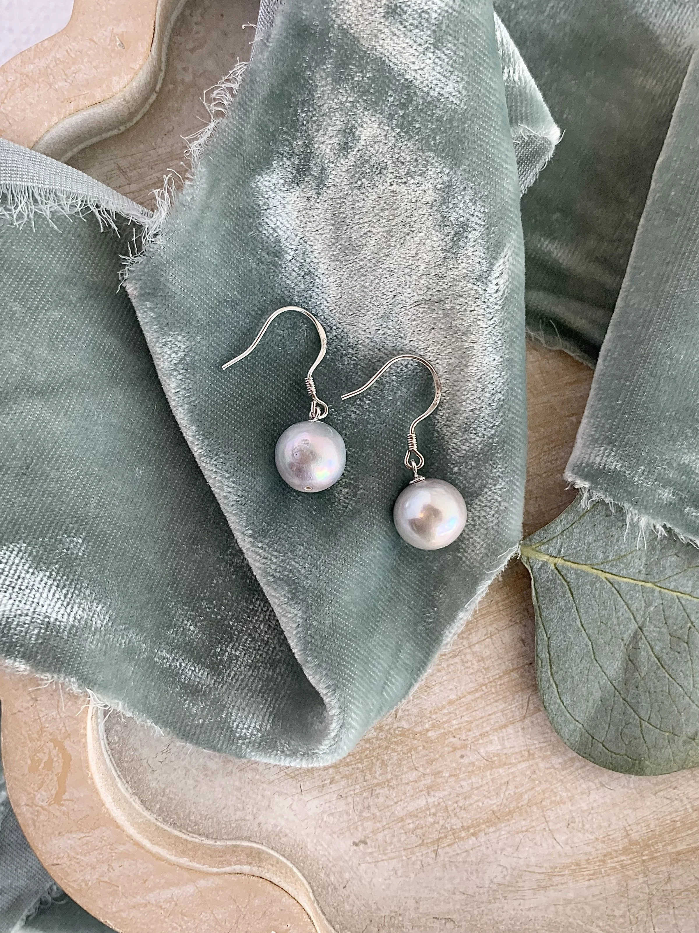 Pale Grey Freshwater Pearl Silver Earrings